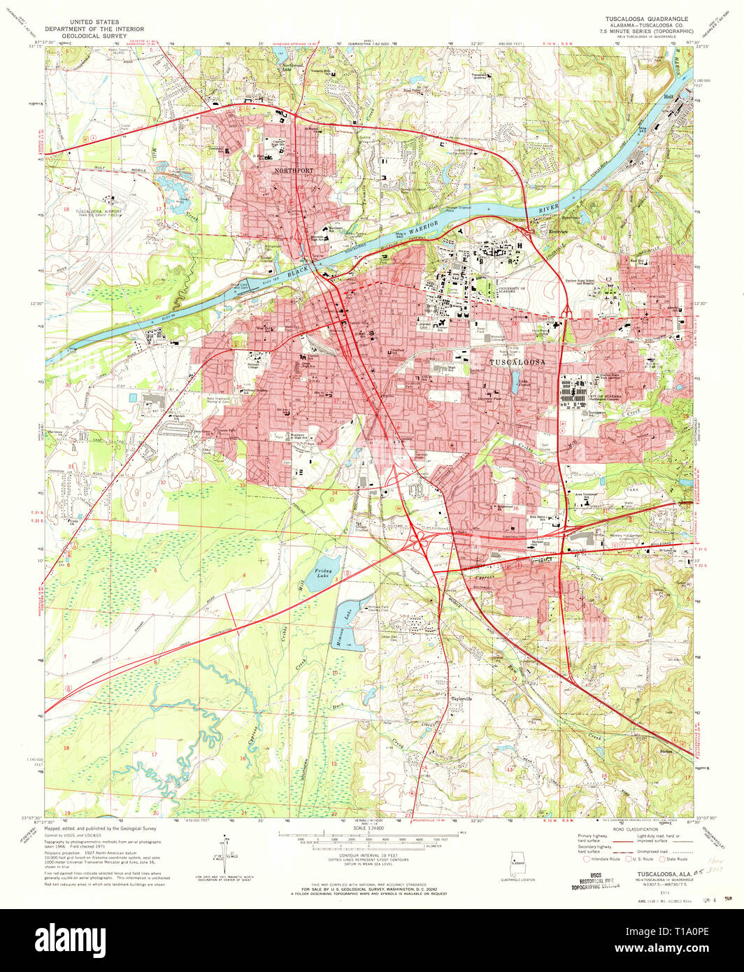 USGS TOPO Map Alabama AL Tuscaloosa 305248 1971 24000 Stock Photo