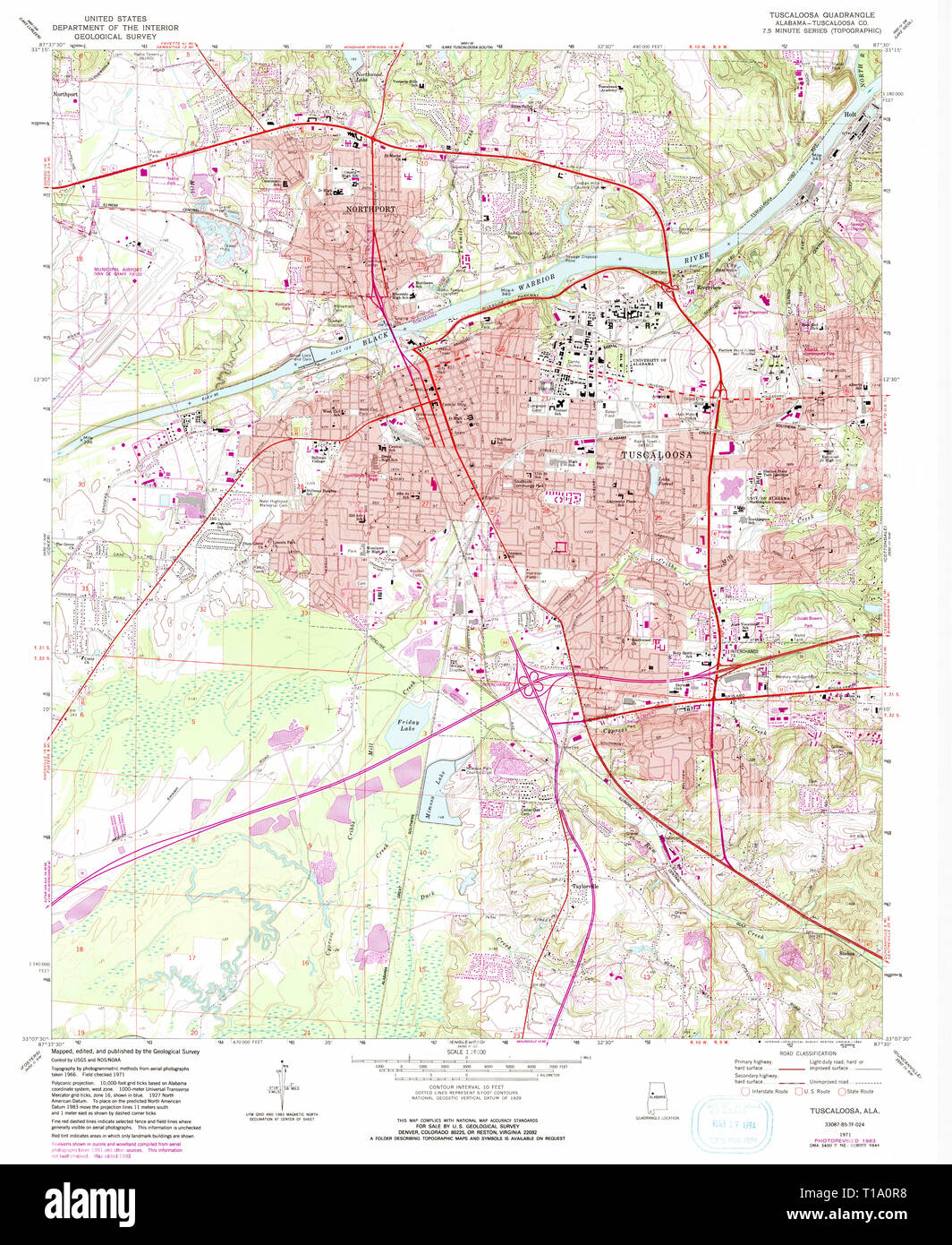 USGS TOPO Map Alabama AL Tuscaloosa 305252 1971 24000 Stock Photo