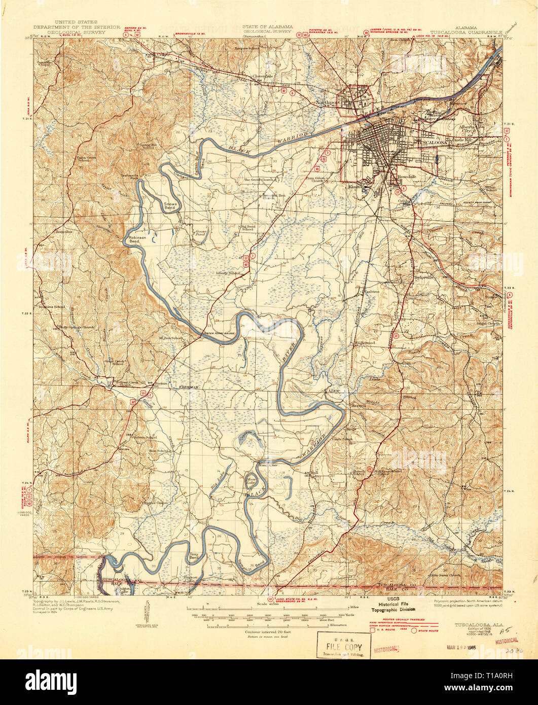 USGS TOPO Map Alabama AL Tuscaloosa 305715 1926 62500 Stock Photo