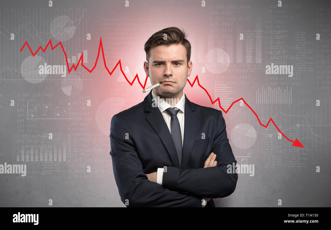 Young sick businessman with decreasing performance concept Stock Photo ...