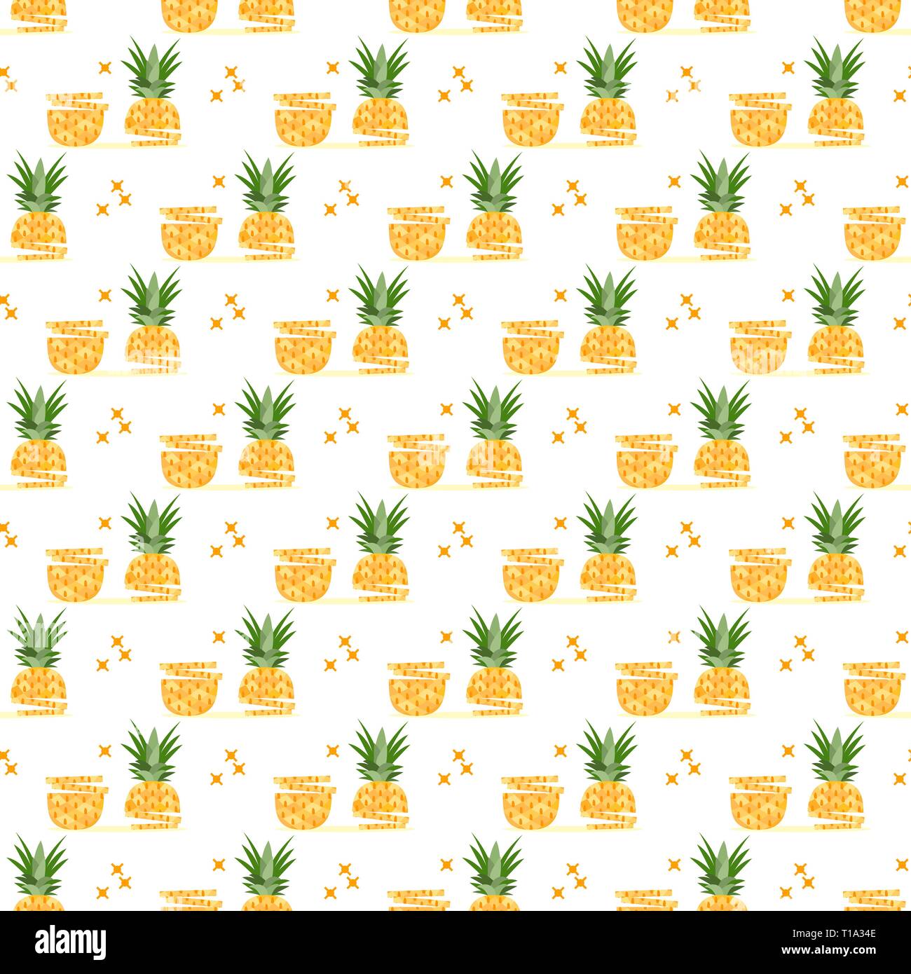 Vector seamless pattern with pineapples, pineapple slices. Tropical ...