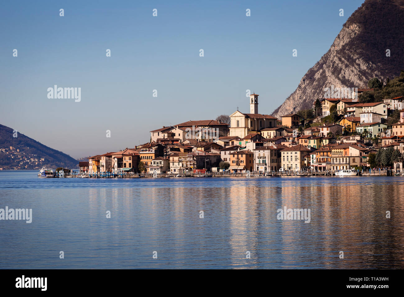 The town of Peschiera Maraglio on Monte Isola island, Lake Iseo, Lombardy, Italy Stock Photo