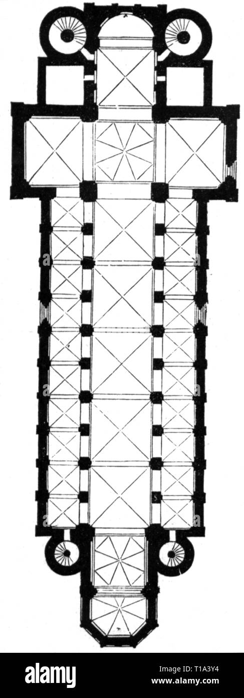 architecture, ground plots, cathedral Saint Peter, Worms, built circa 1130 - 1181, drawing, 19th century, Artist's Copyright has not to be cleared Stock Photo