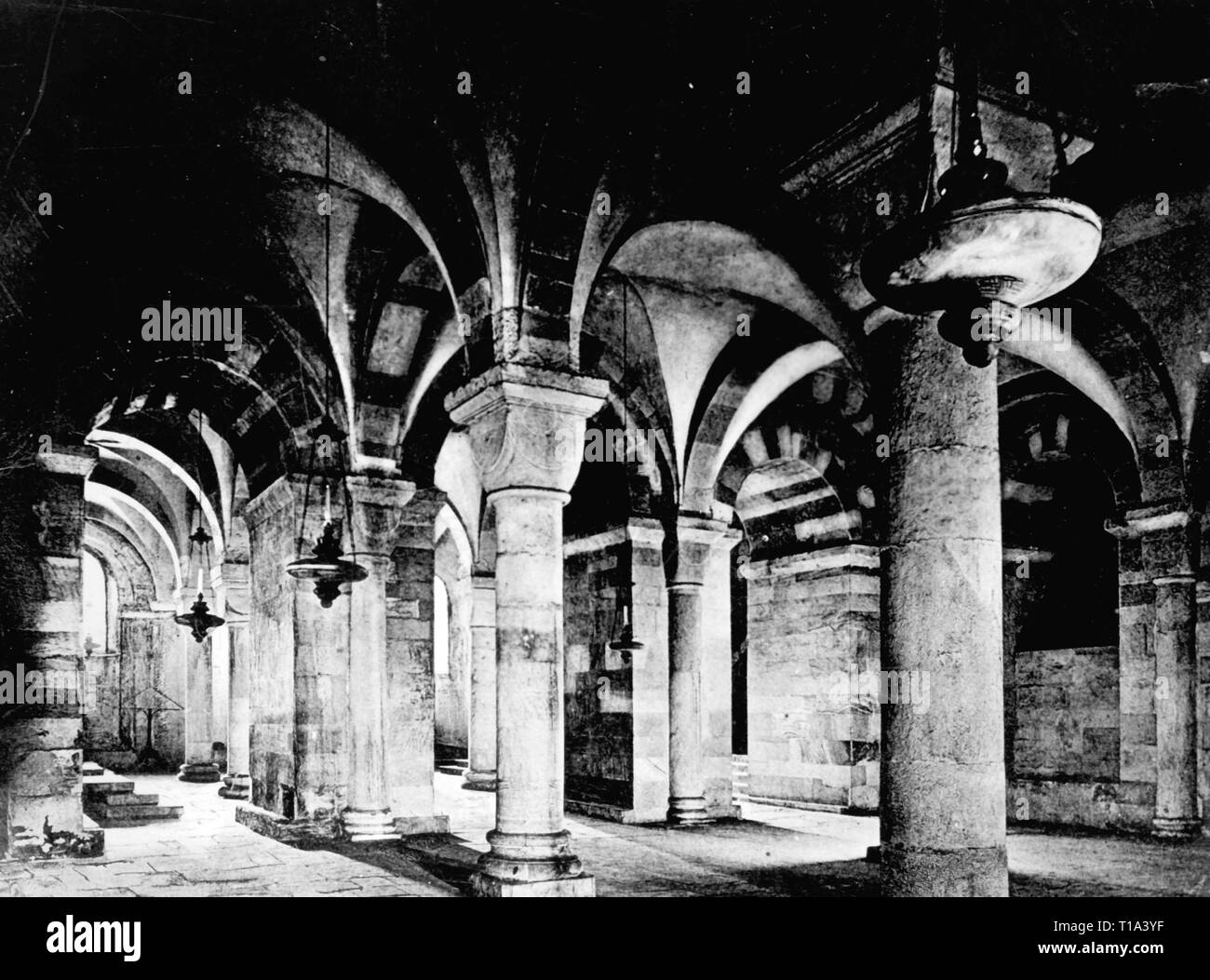 geography / travel historic, Germany, cities and communities, Speyer, churches, cathedral Saint Mary and Saint Stephen, interior view, crypt, later 19th century, Additional-Rights-Clearance-Info-Not-Available Stock Photo
