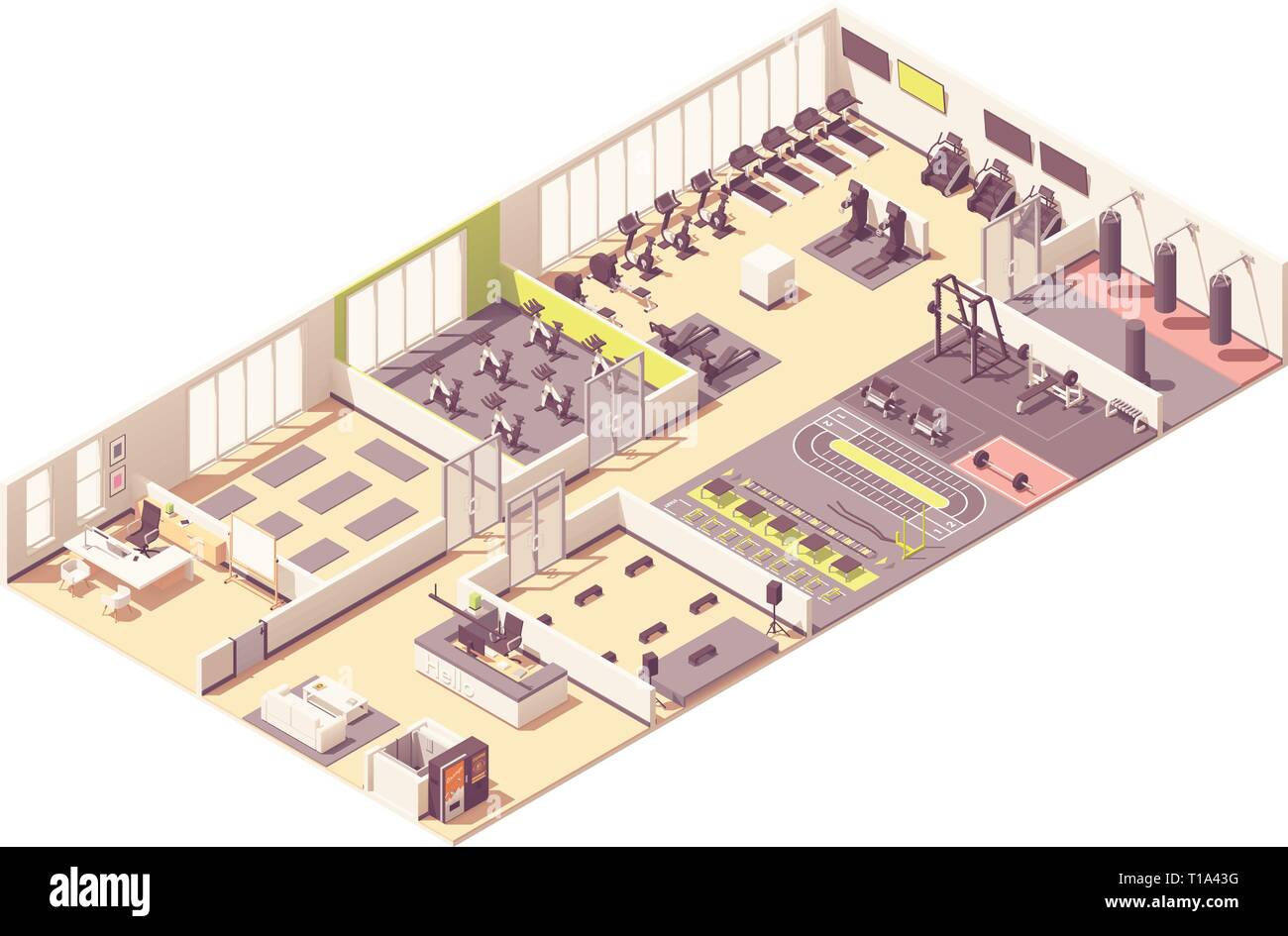 Vector isometric fitness club or gym interior Stock Vector