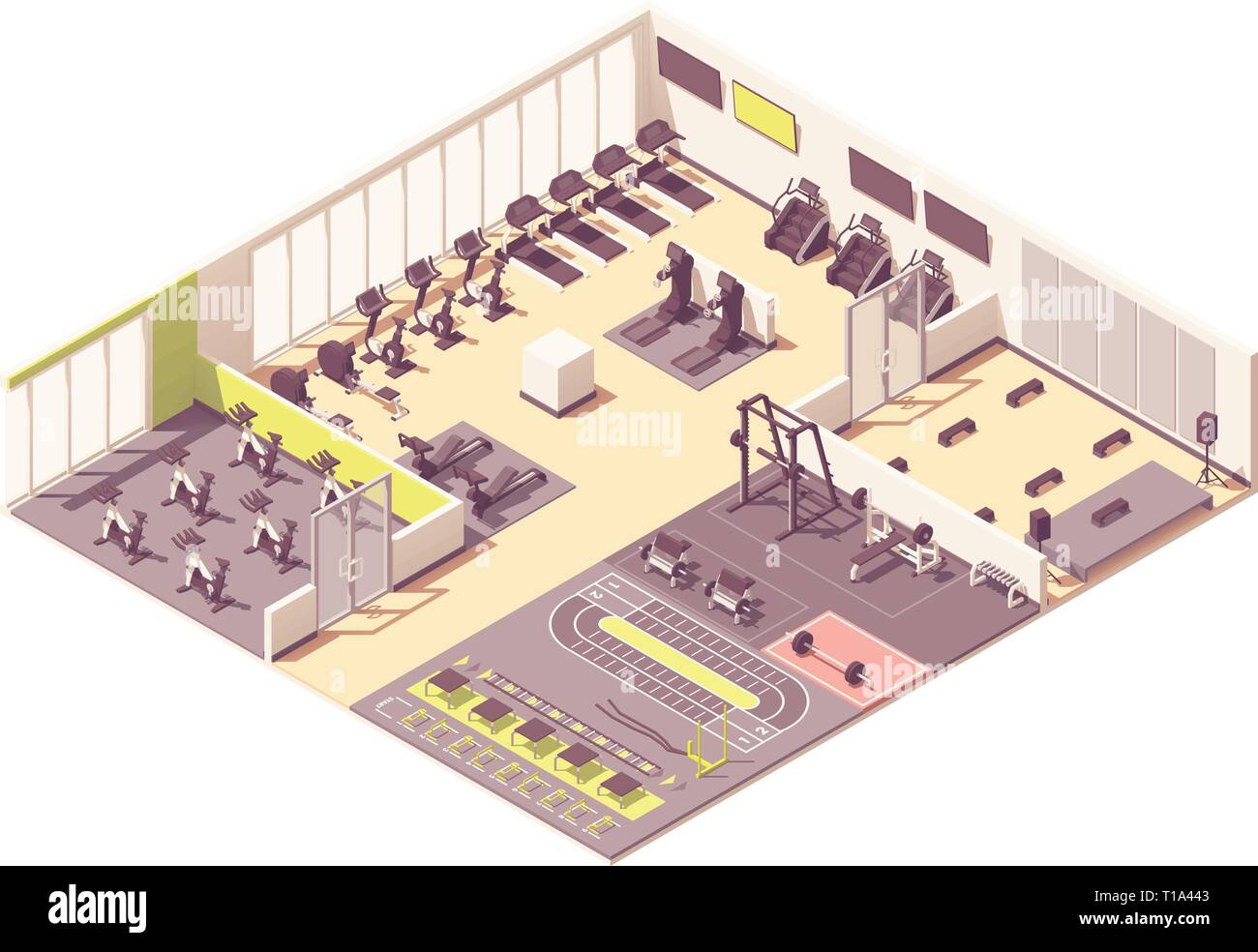Vector isometric fitness club or gym interior Stock Vector