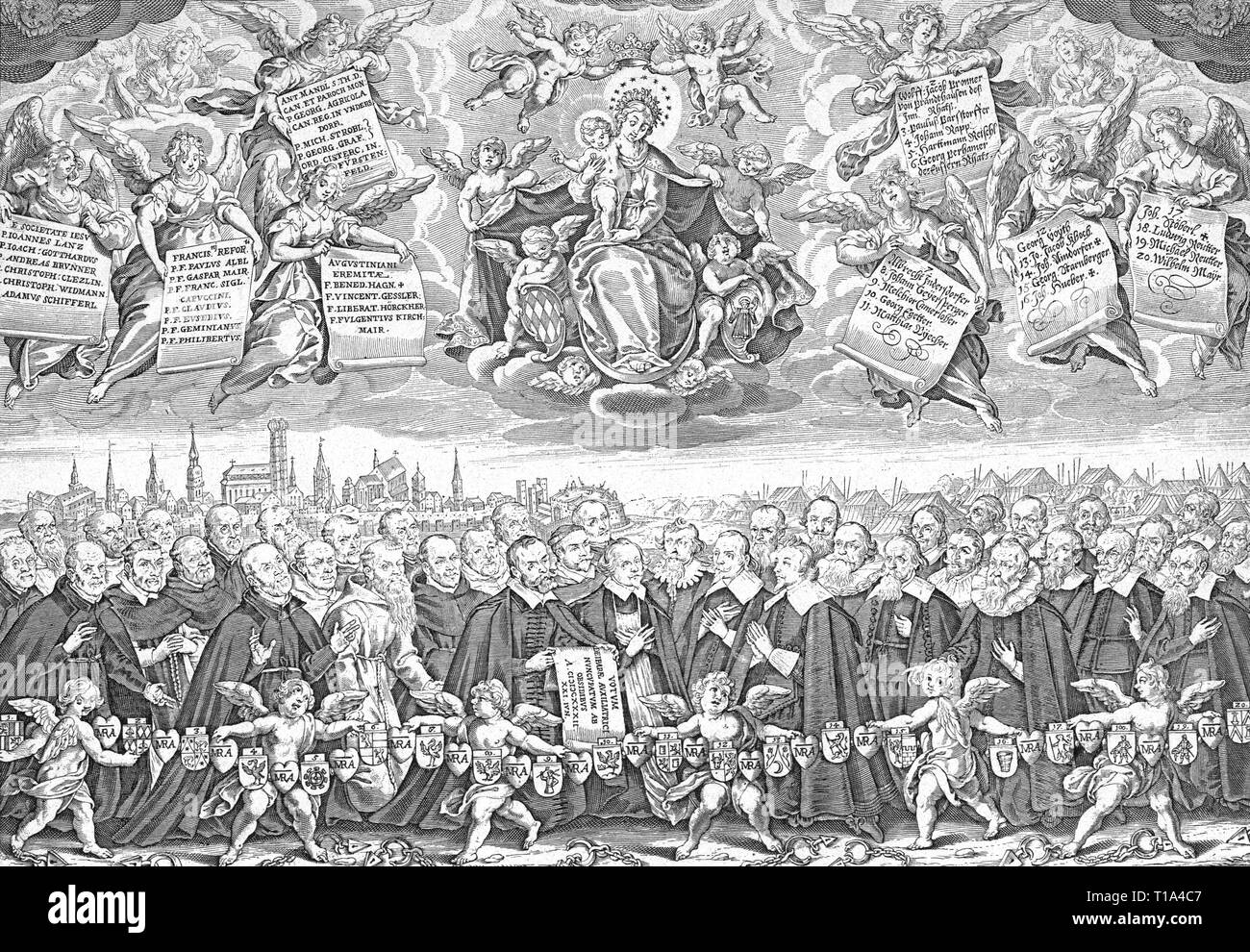 events, Thirty Years' war 1618 - 1648, 42 Munich hostages of king Gustav Adolf of Sweden and their votive picture for the church St. Mary, Ramersdorf, wood engraving, 19th century, Artist's Copyright has not to be cleared Stock Photo