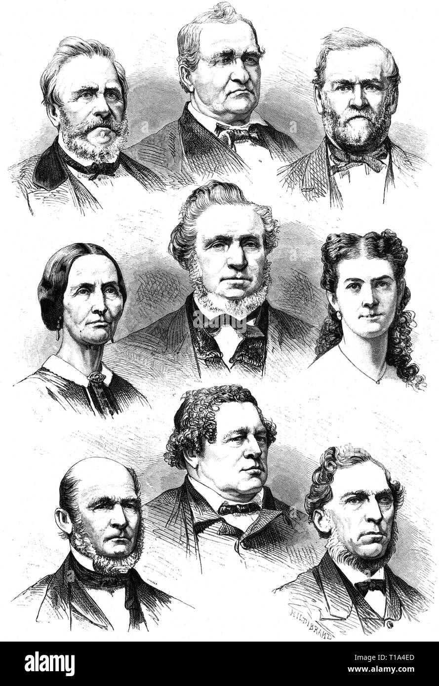 religion, sect, Mormon, prominent Mormon members, wood engraving, of Hildibrand, from: 'Globus', 25th volume, Braunschweig, 1874, Additional-Rights-Clearance-Info-Not-Available Stock Photo