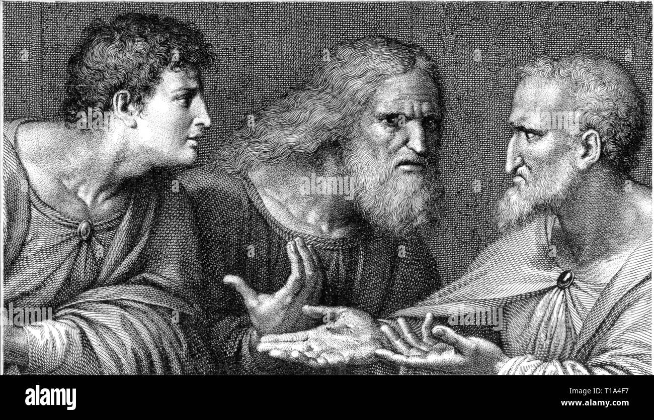 religion, Christianity, saint, Matthew, Judas Thaddaeus, Simon, adapted from 'The Last Supper' by Leonardo da Vinci, copper engraving, by Raffaello Morghen (1758 - 1833), detail, circa 1800, Artist's Copyright has not to be cleared Stock Photo