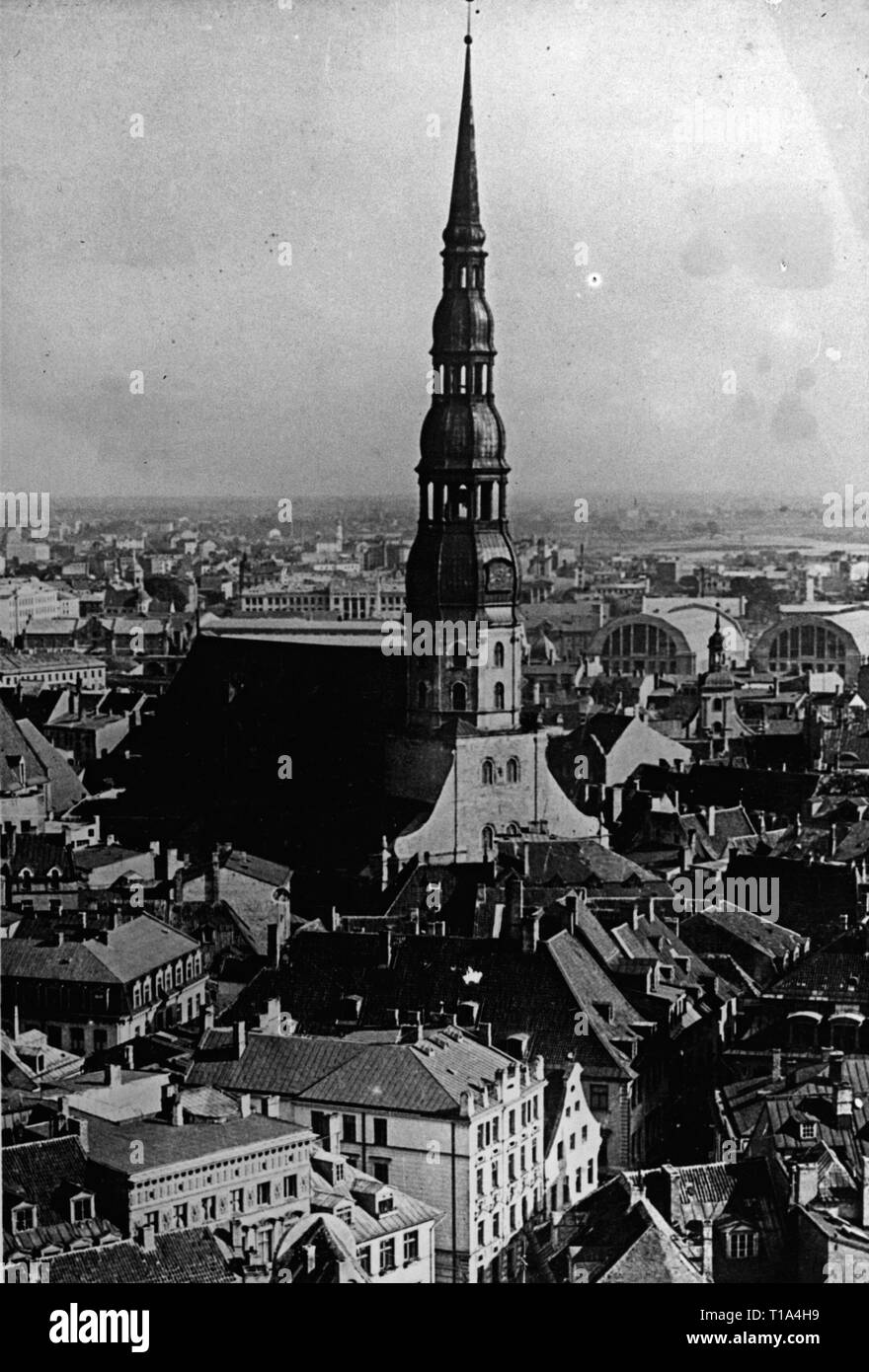 geography / travel historic, Latvia, cities and communities, Riga, churches, St. Peter's Church (Petrikirche), exterior view, late 1930s, Additional-Rights-Clearance-Info-Not-Available Stock Photo
