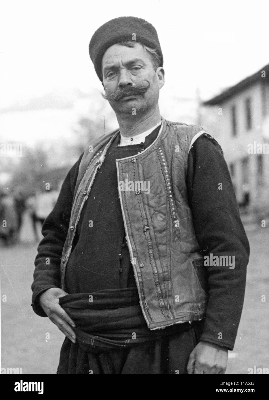 geography / travel historic, Bulgaria, folklore, Bulgarian man in national costume, circa 1935, Additional-Rights-Clearance-Info-Not-Available Stock Photo