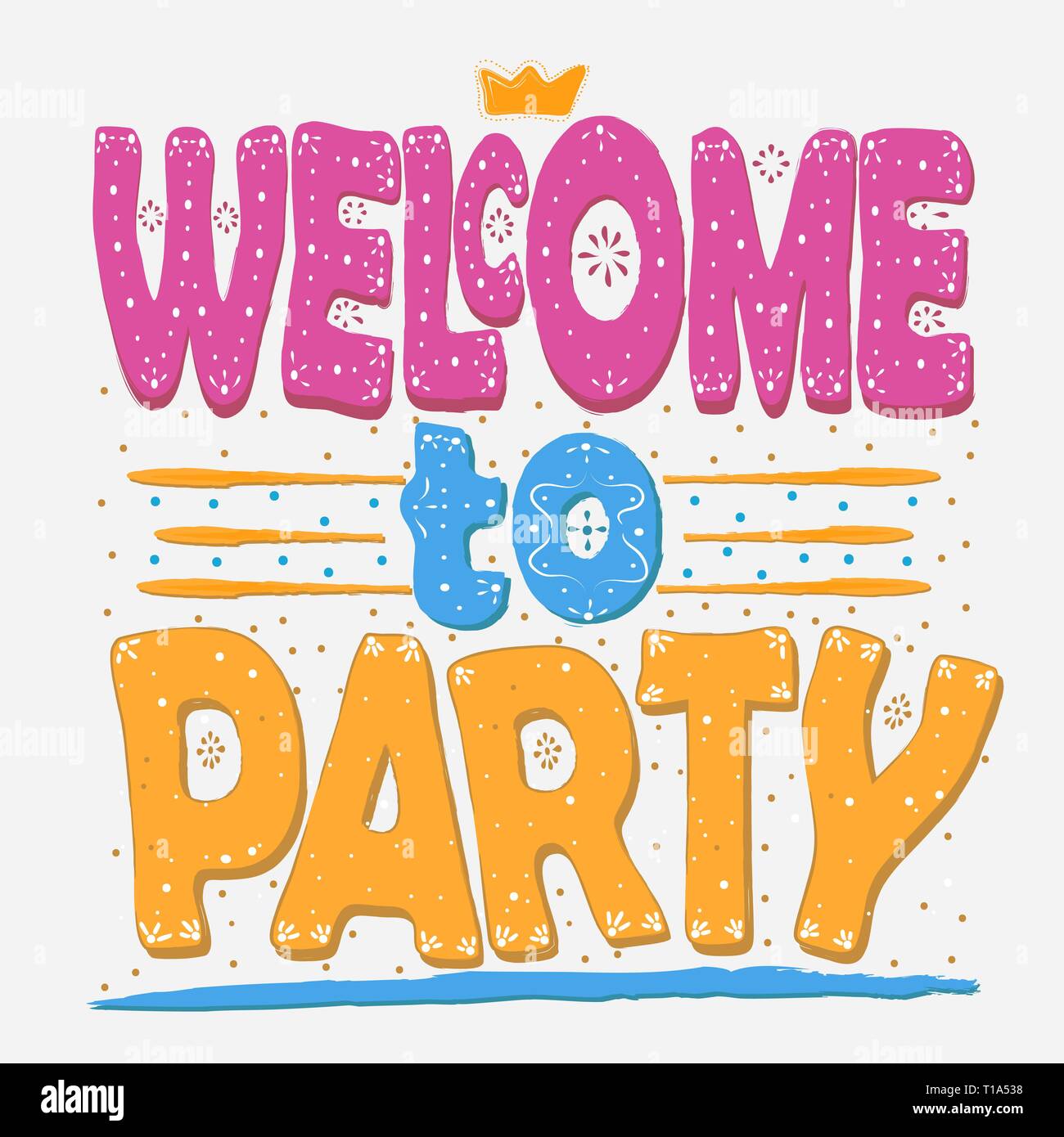 to party. Hand drawing, isolate, lettering, typography, font
