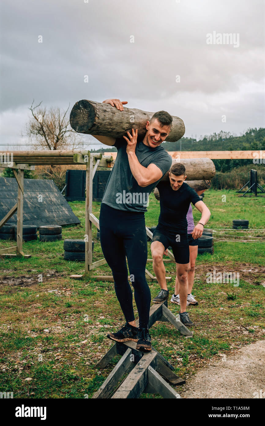 Group carrying trunks Stock Photo