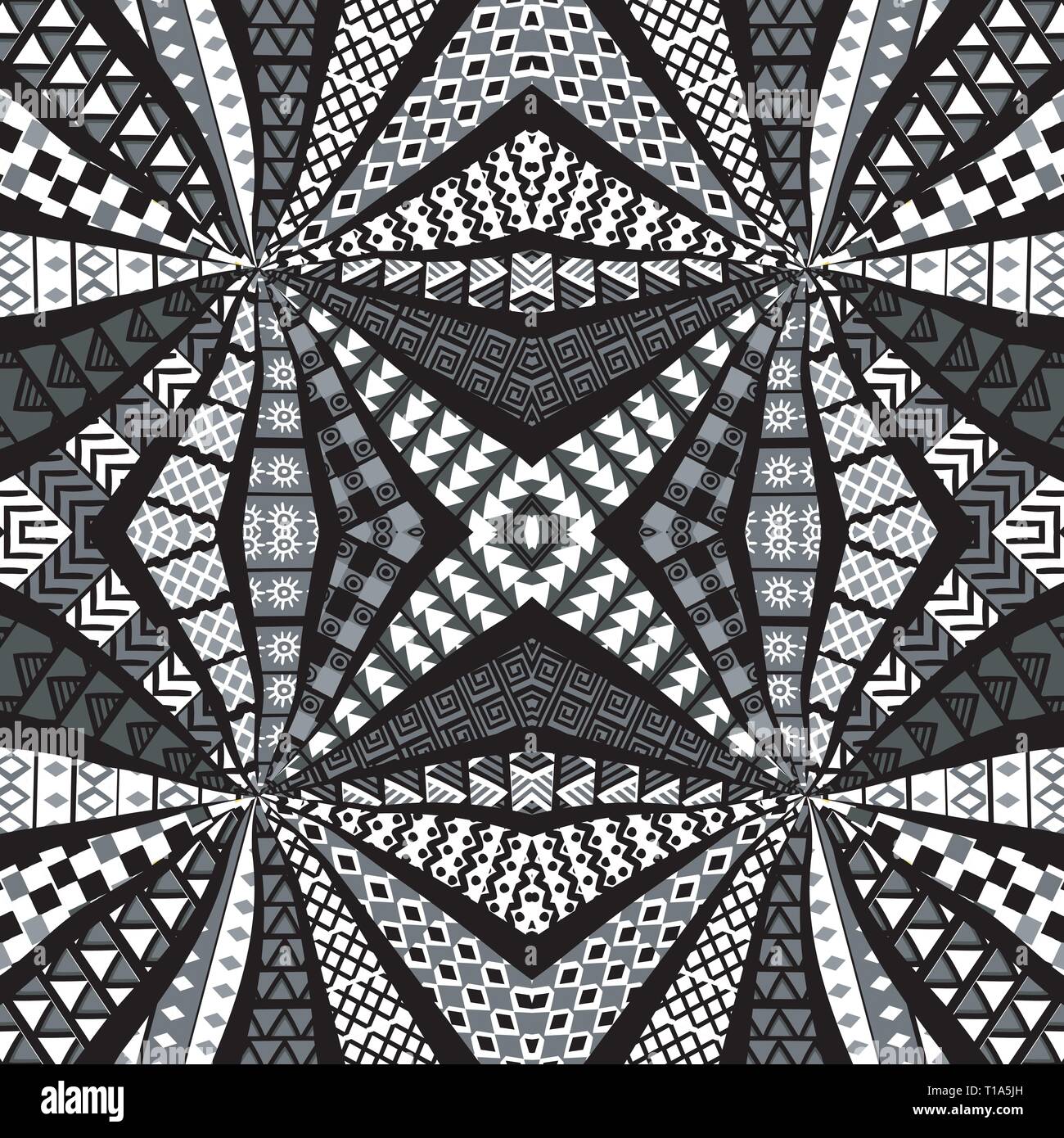 Ethnic motifs kaleidoscope pattern, patchwork style Stock Vector