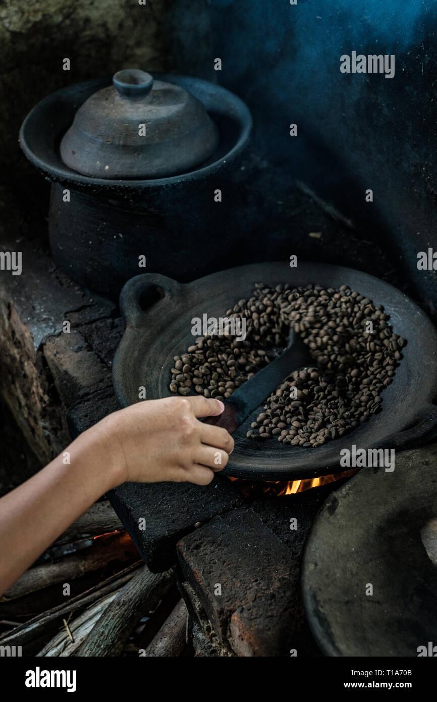 Traditional roasting coffee in Bali, Indonesia Stock Photo