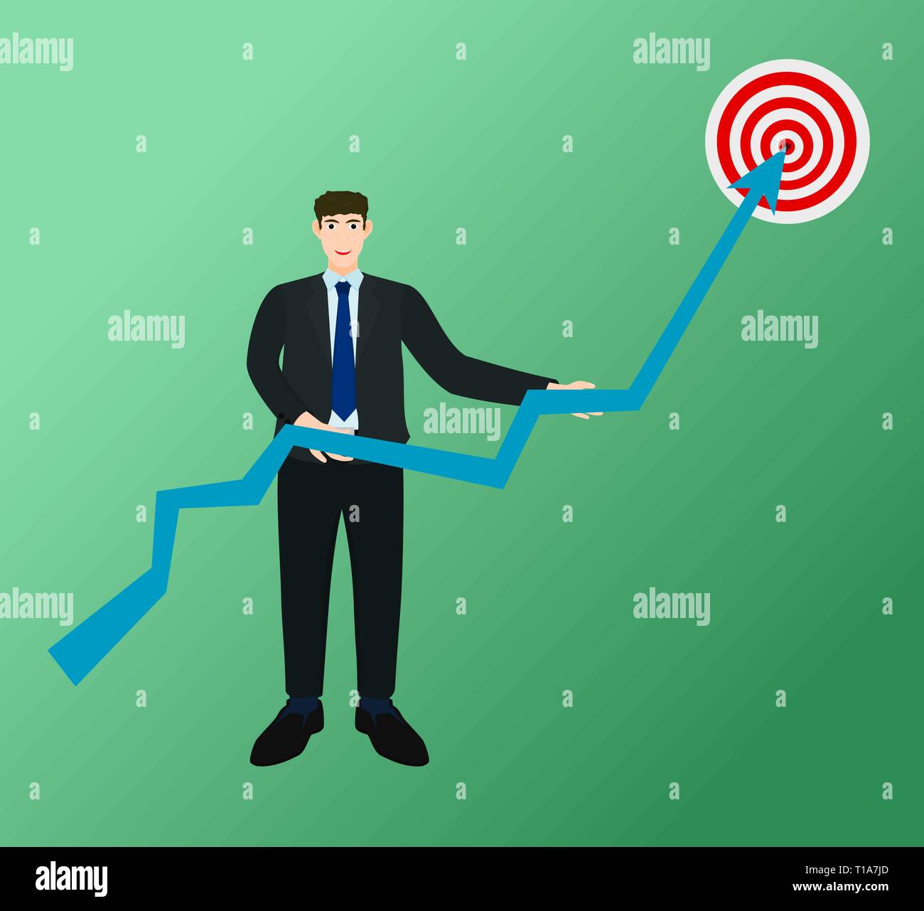 Businessman push growth graph to target , success concept Stock Vector