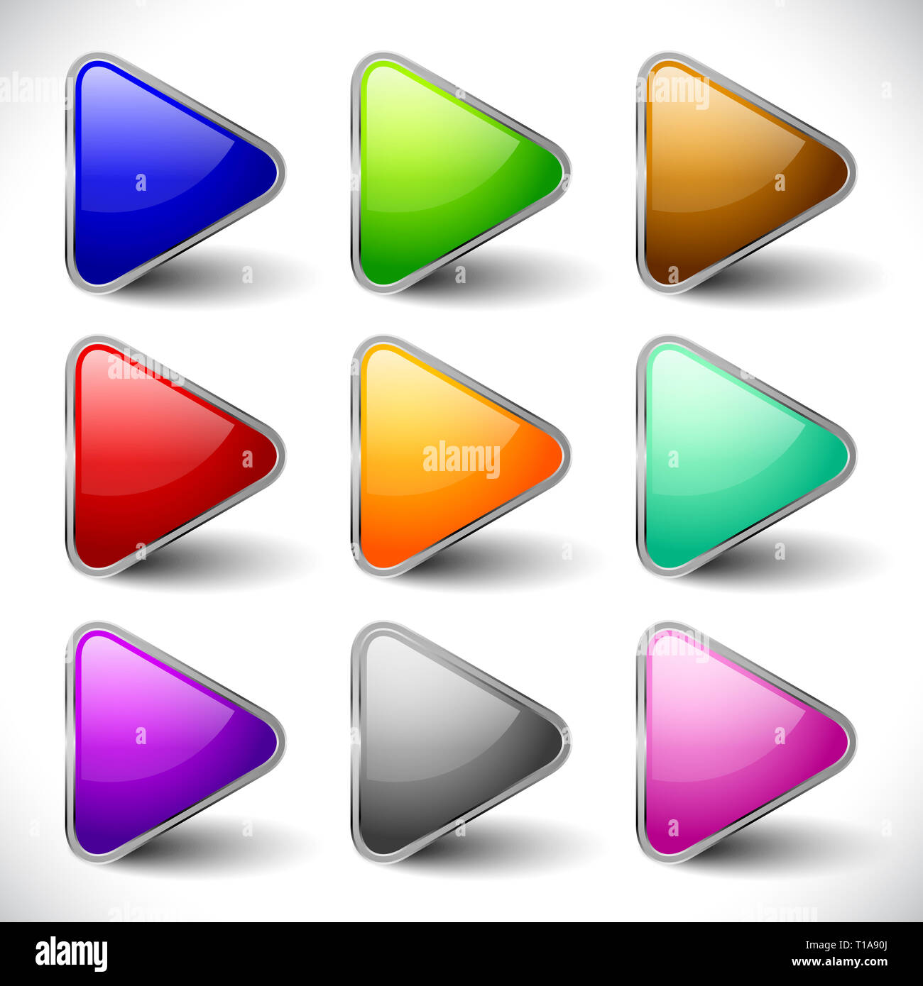 Eps 10 vector illustration of Glossy, vibrant play buttons, music or