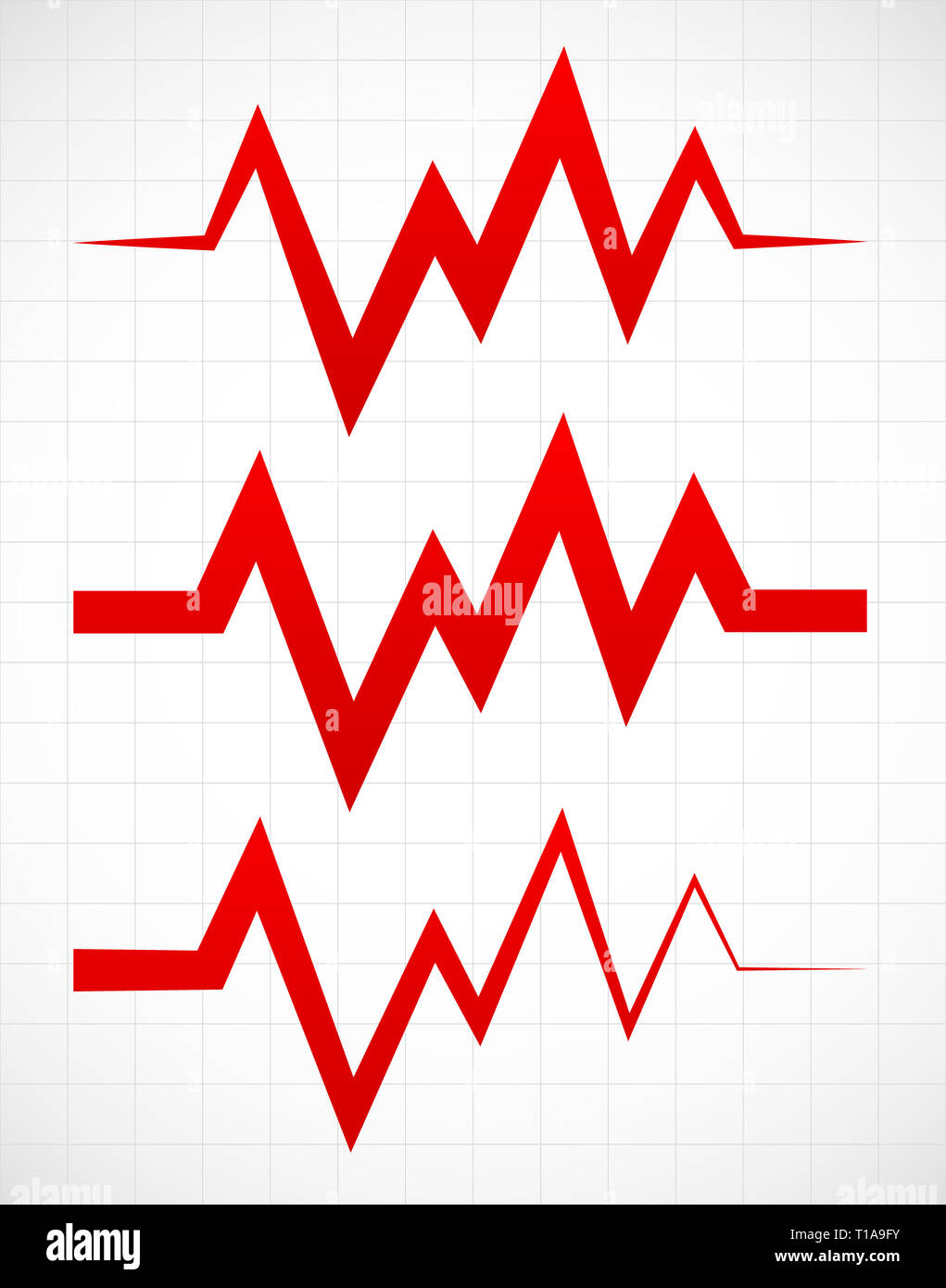 Irregular pulsating or ECG lines over gridded background Stock Photo