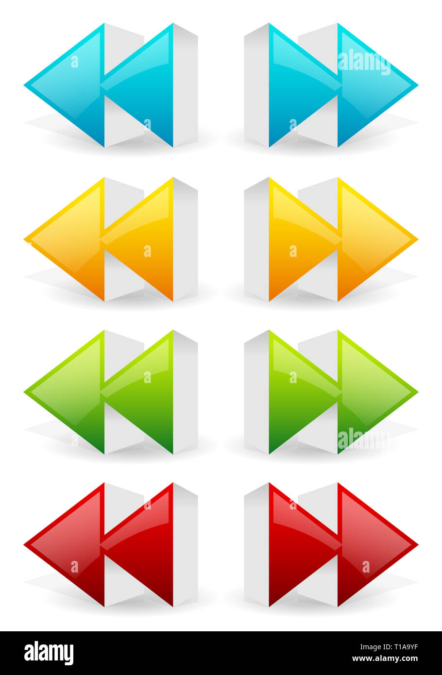 Glossy 3d forward and backward (rewind, fast forward) arrow buttons ...