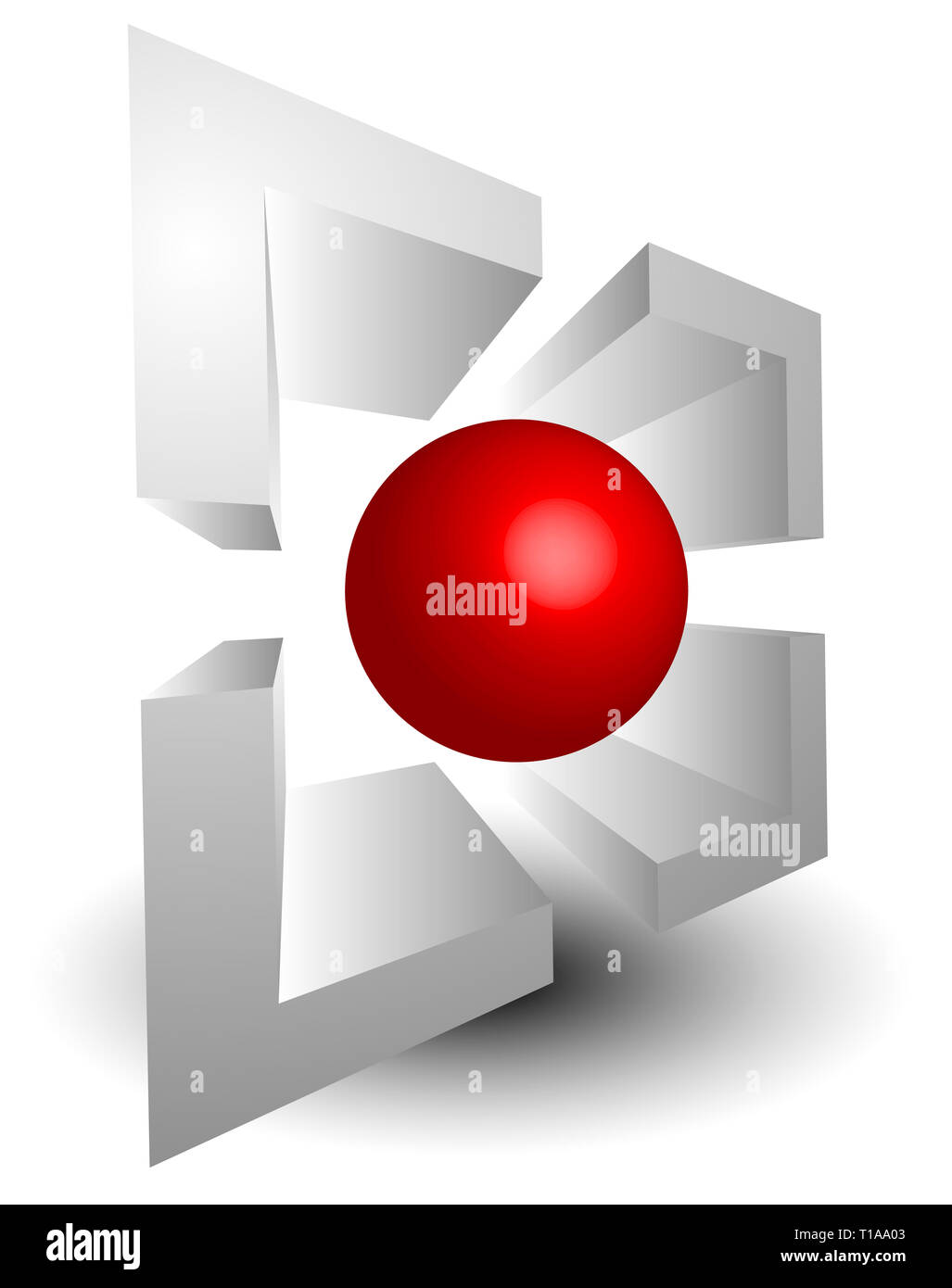 Sphere Target Symbol abstract targetmark, crosshair with red sphere at center, 3d vector ...