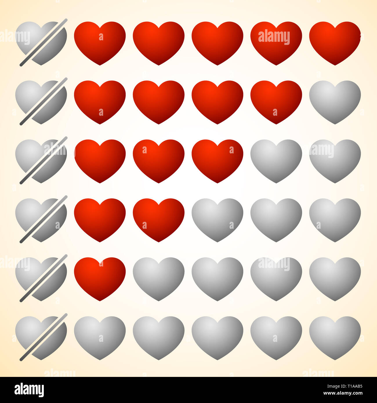 Heart rating elements. Zero to Five hearts Stock Photo Alamy