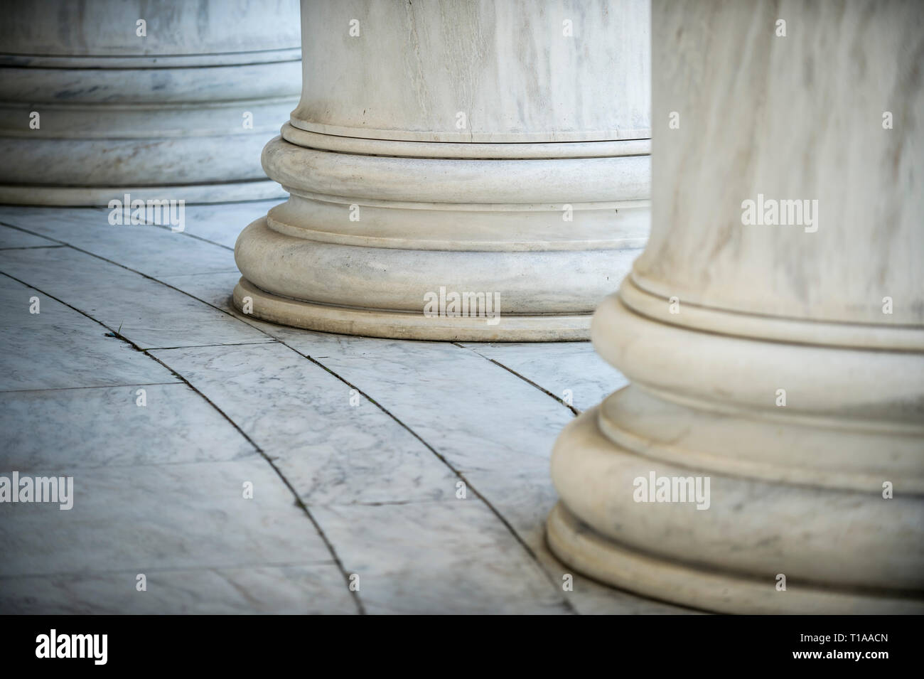 White marble neoclassical columns of the rotunda of the Jefferson Memorial building in Washington DC, USA Stock Photo