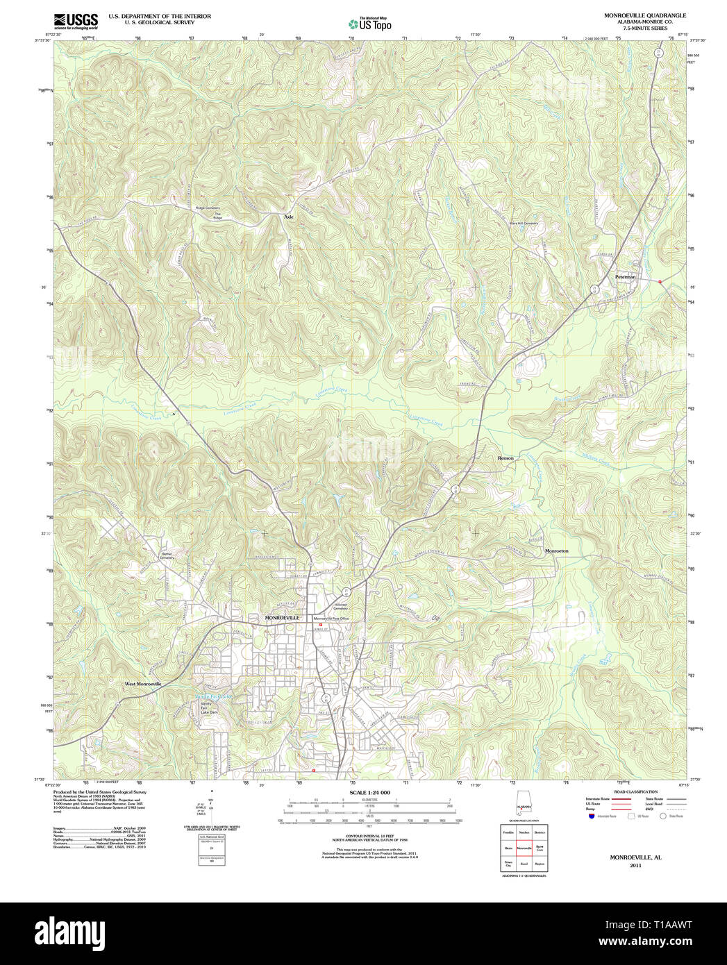 USGS TOPO Map Alabama AL Monroeville 20110916 TM Stock Photo Alamy