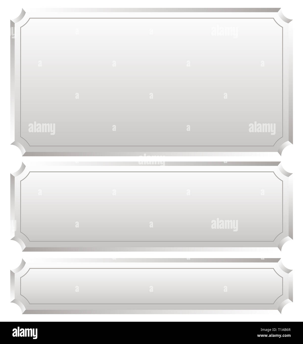 Set of metallic plaques, plaquettes, plates with blank space Stock