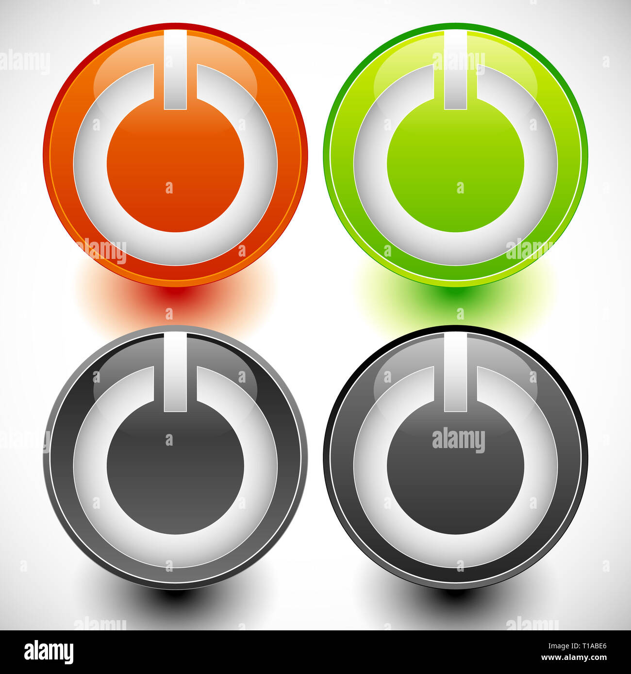 Power buttons vector. Power switches, turn on, turn off, shut down