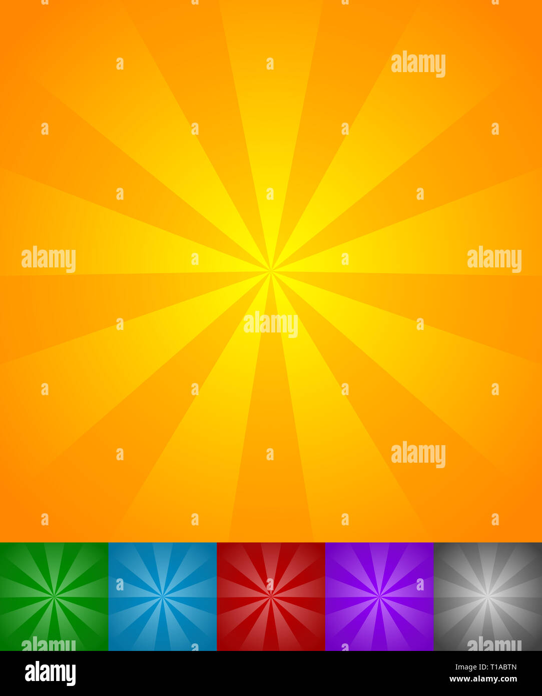 Radiating lines sun, star burst backgrounds. Set of 6 colors, yellow ...