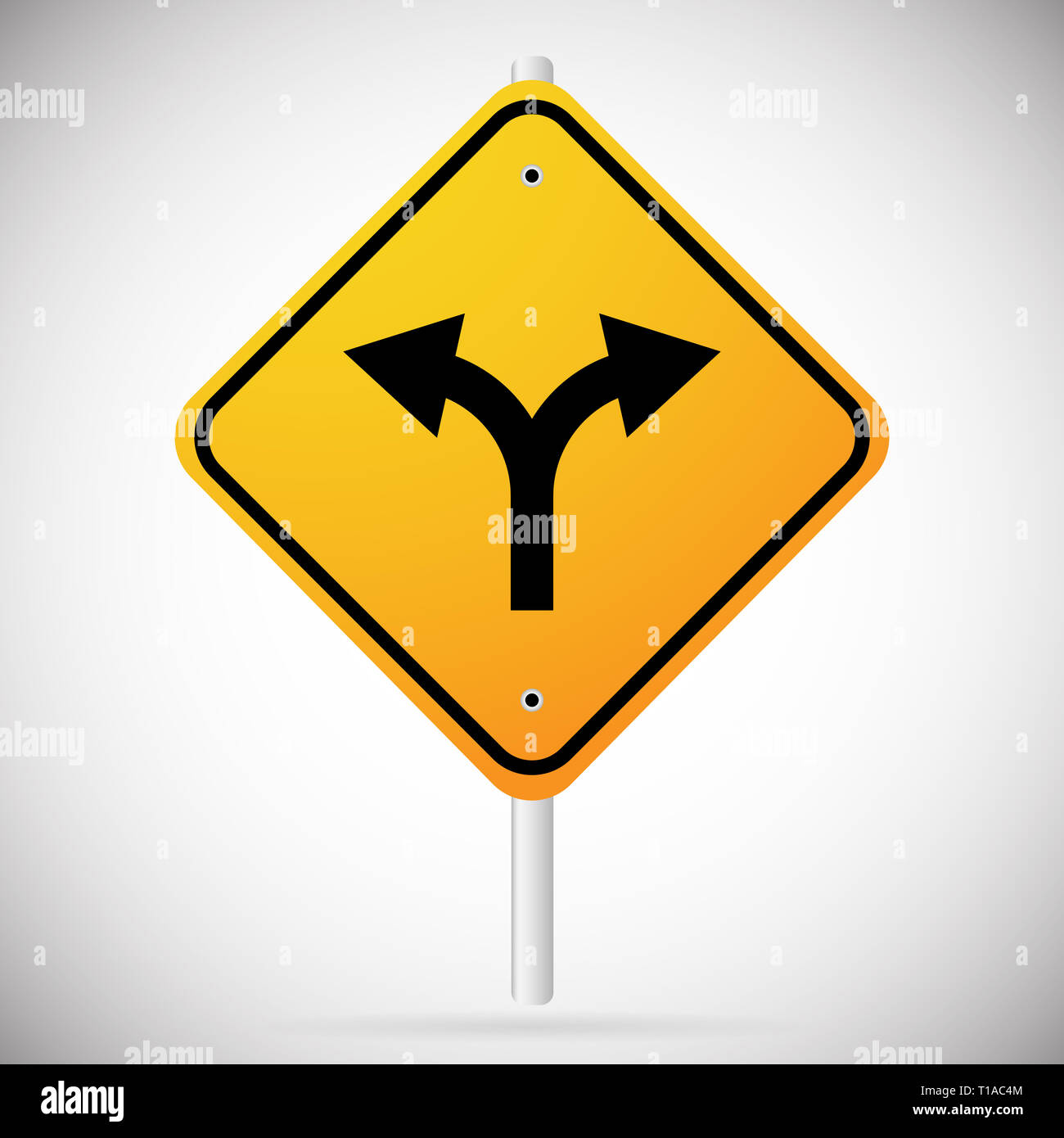 Eps 10 Vector Illustration of Junction Road Sign - Separation, two paths, two ways. Vector Illustration. Stock Photo