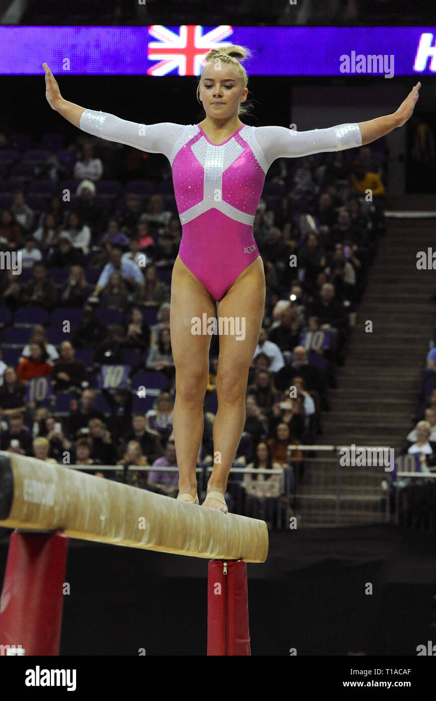 Halle Hilton (GBR) competing in the Beam section of the Superstars Of