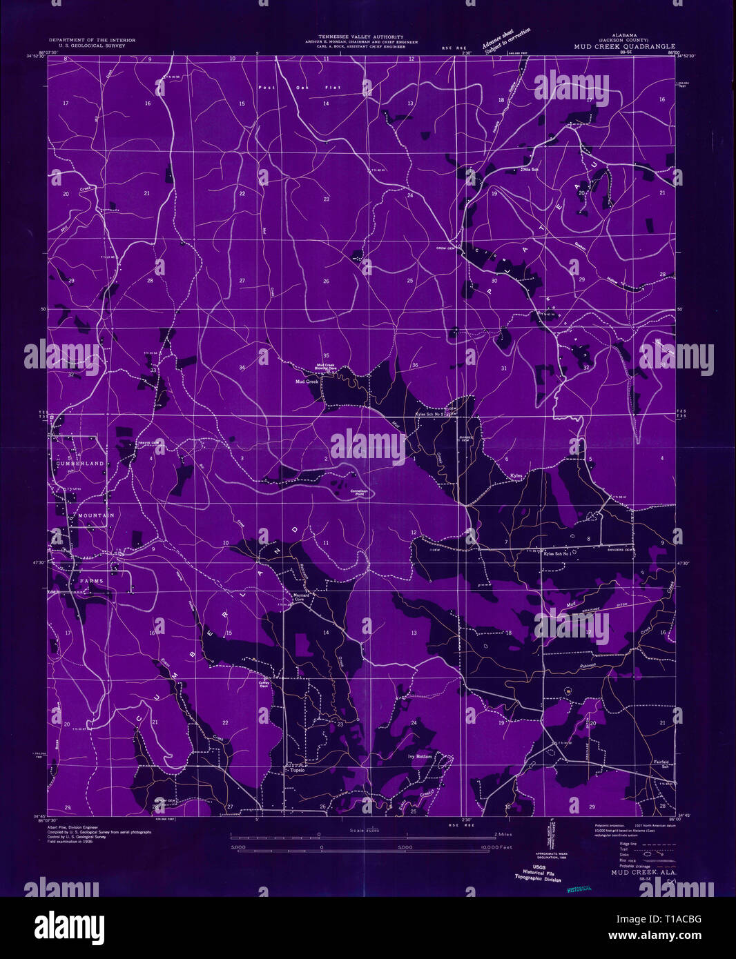 USGS TOPO Map Alabama AL Mud Creek 304634 1936 24000 Inverted Stock