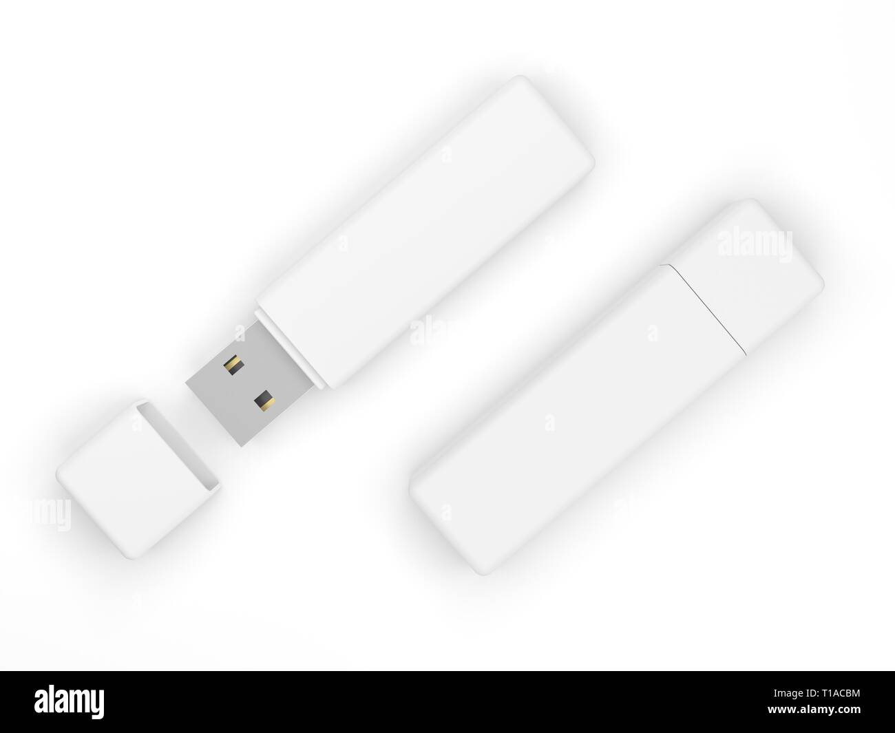 White USB flash drive isolated on white background. Pen drive. Flash stick. 3d illustration. Stock Photo