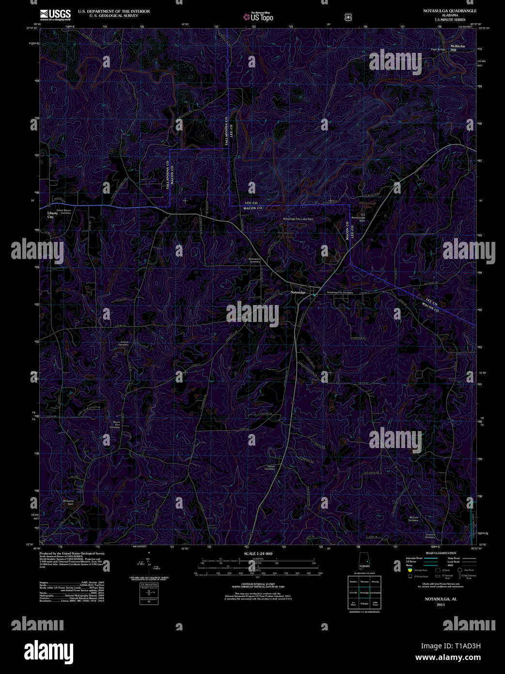 USGS TOPO Map Alabama AL Notasulga 20110923 TM Inverted Stock Photo Alamy