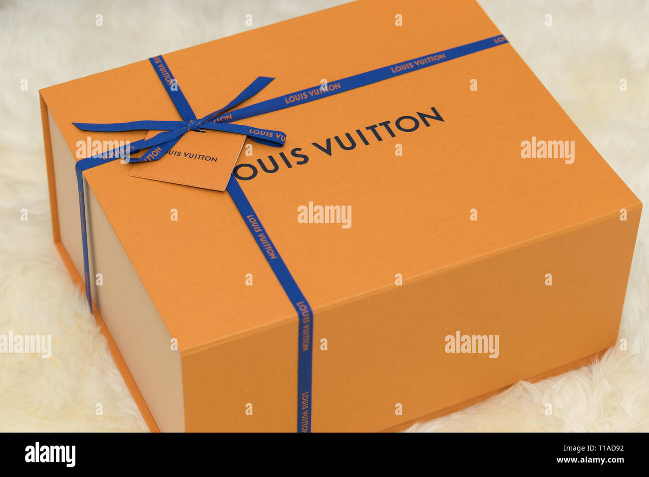 Lawrence Township New Jersey, March 1, 2019:A Louis Vuitton box. Louis  Vuitton is a designer fashion brand known for its leather goods Stock Photo  - Alamy