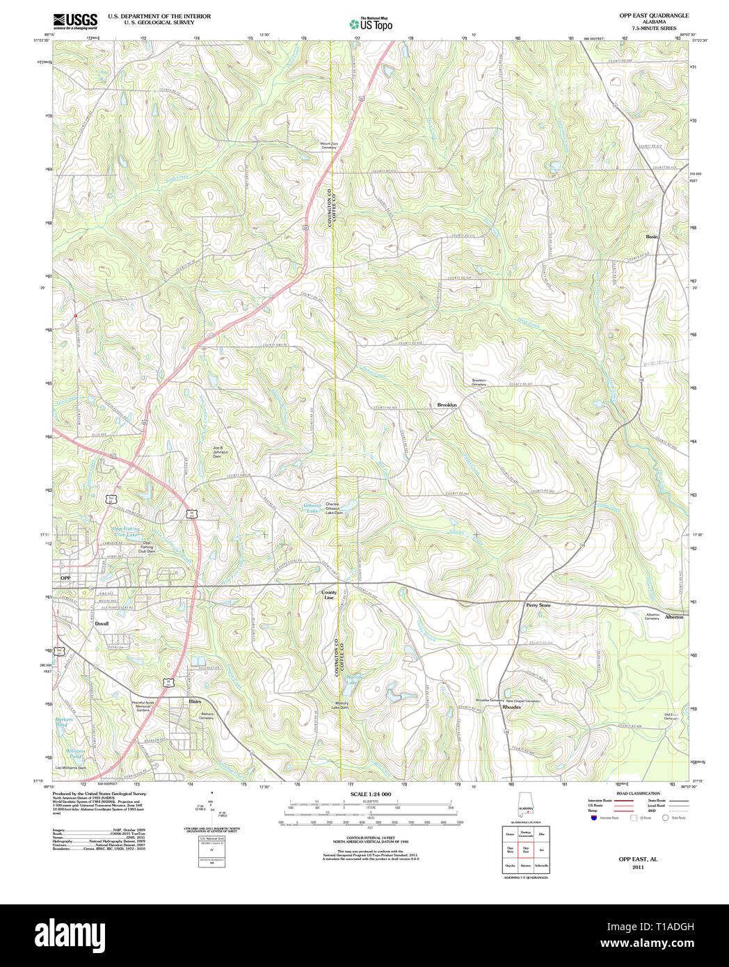 USGS TOPO Map Alabama AL Opp East 20110915 TM Stock Photo