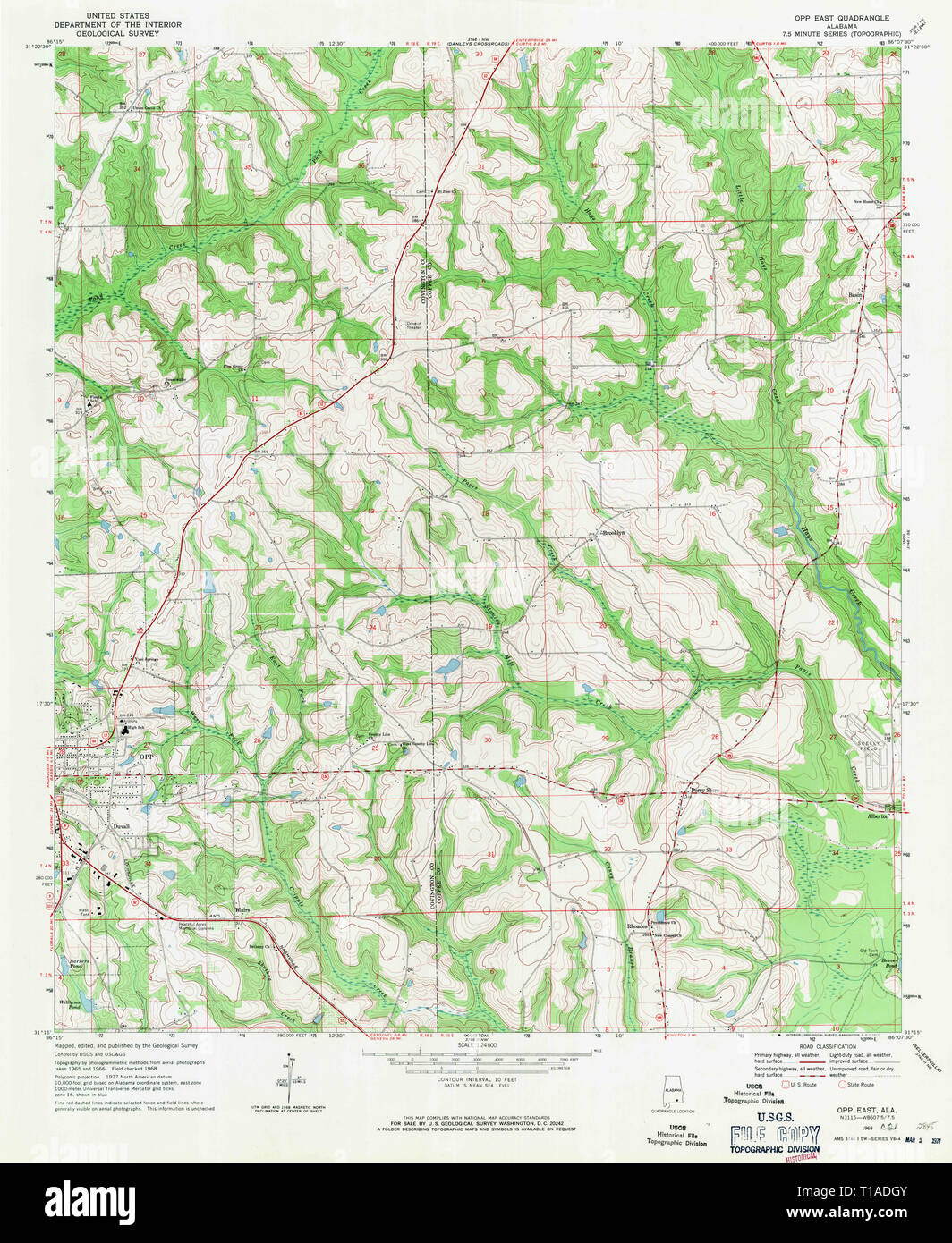 USGS TOPO Map Alabama AL Opp East 304750 1968 24000 Stock Photo