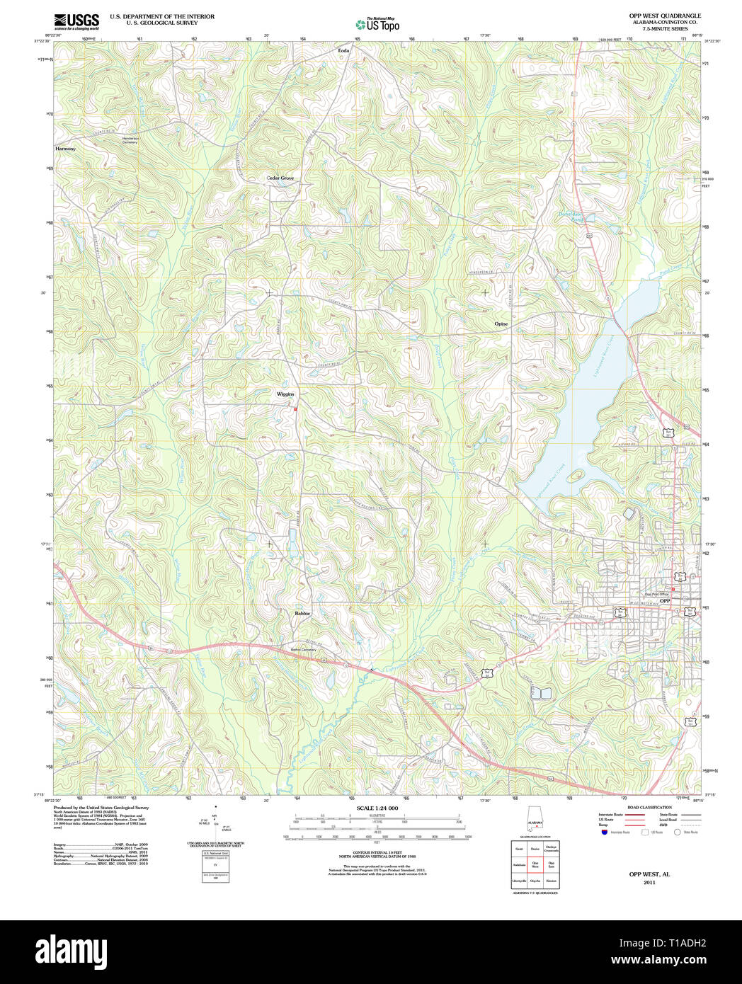 USGS TOPO Map Alabama AL Opp West 20110922 TM Stock Photo