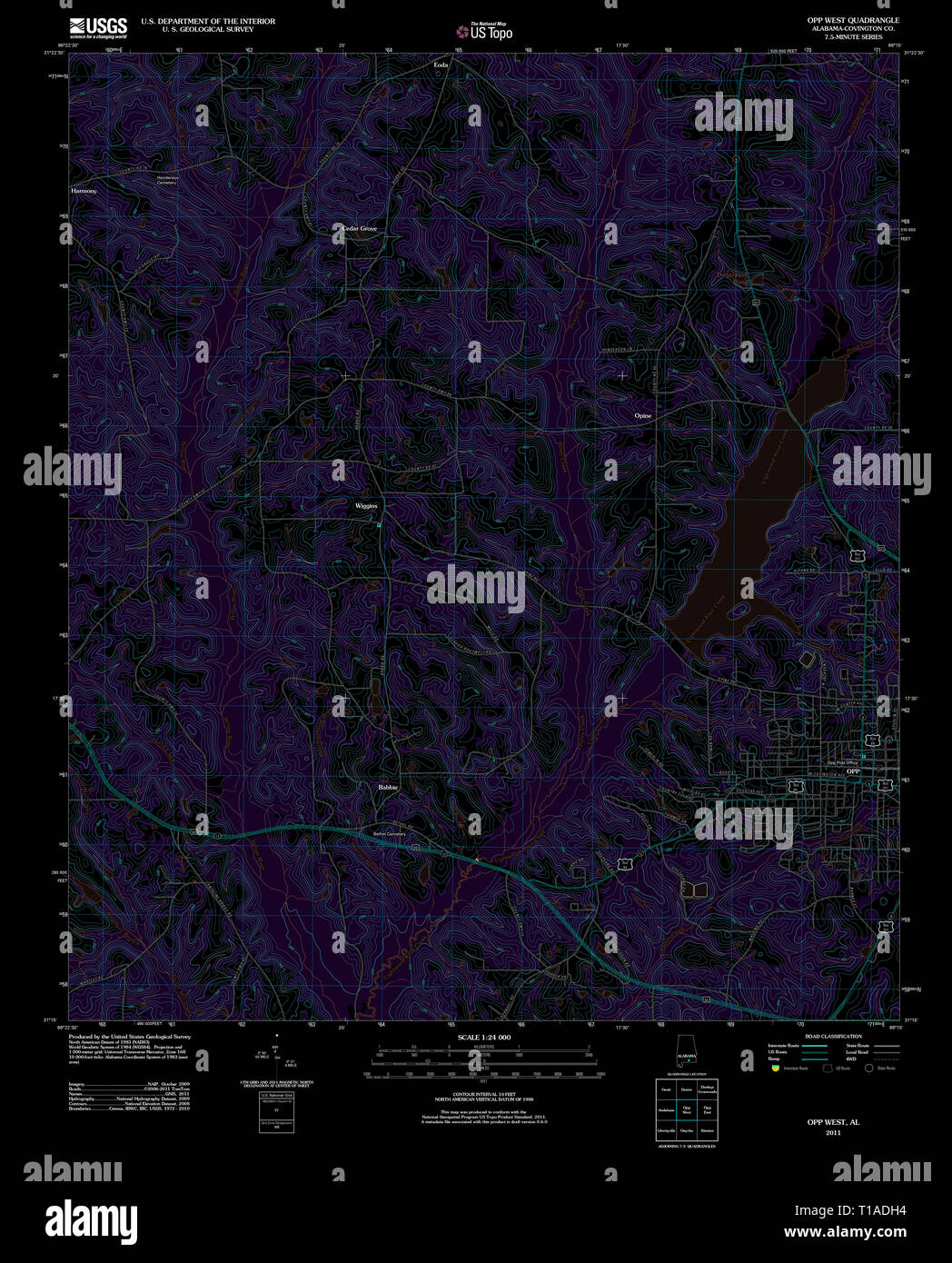 USGS TOPO Map Alabama AL Opp West 20110922 TM Inverted Stock Photo