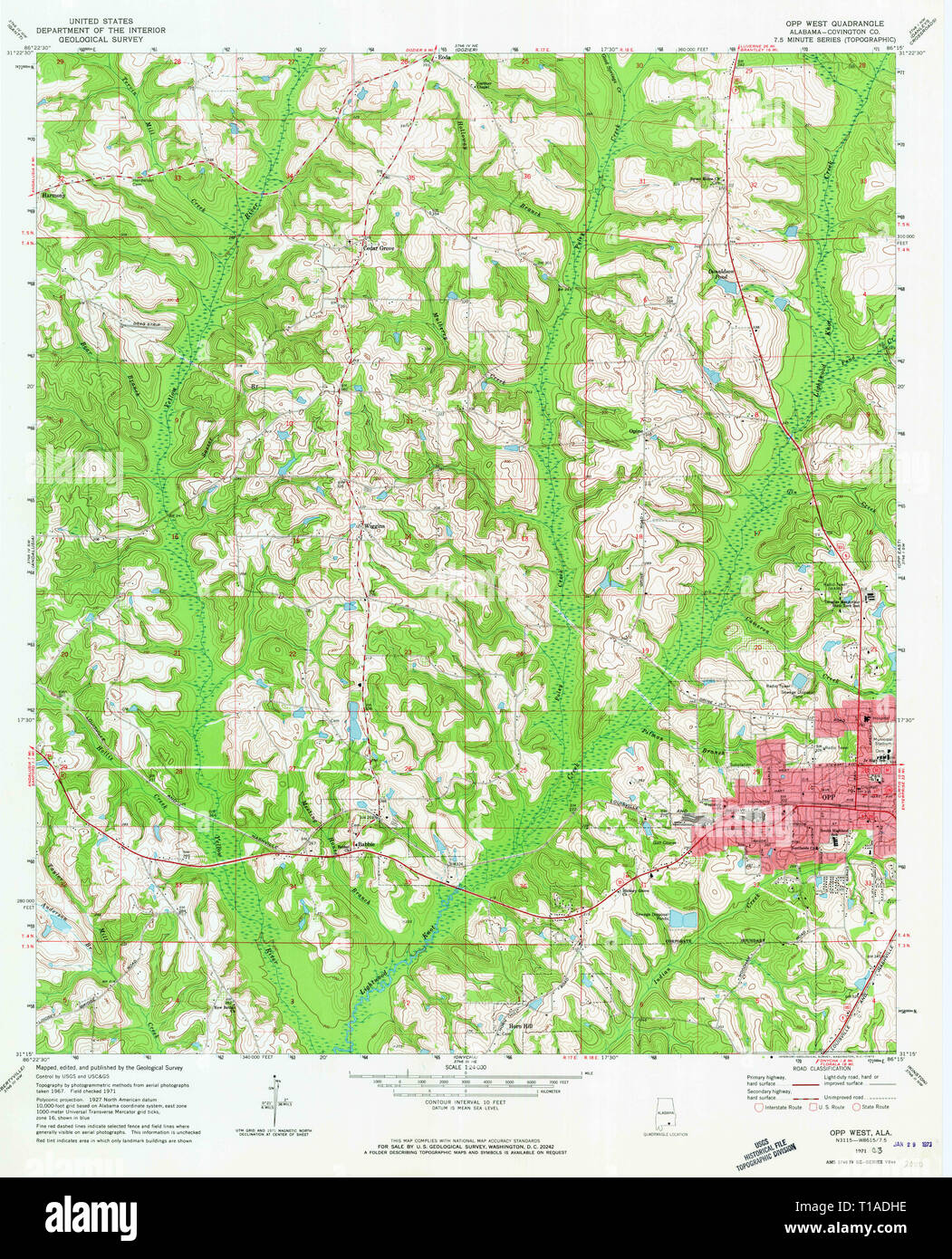 USGS TOPO Map Alabama AL Opp West 304752 1971 24000 Stock Photo