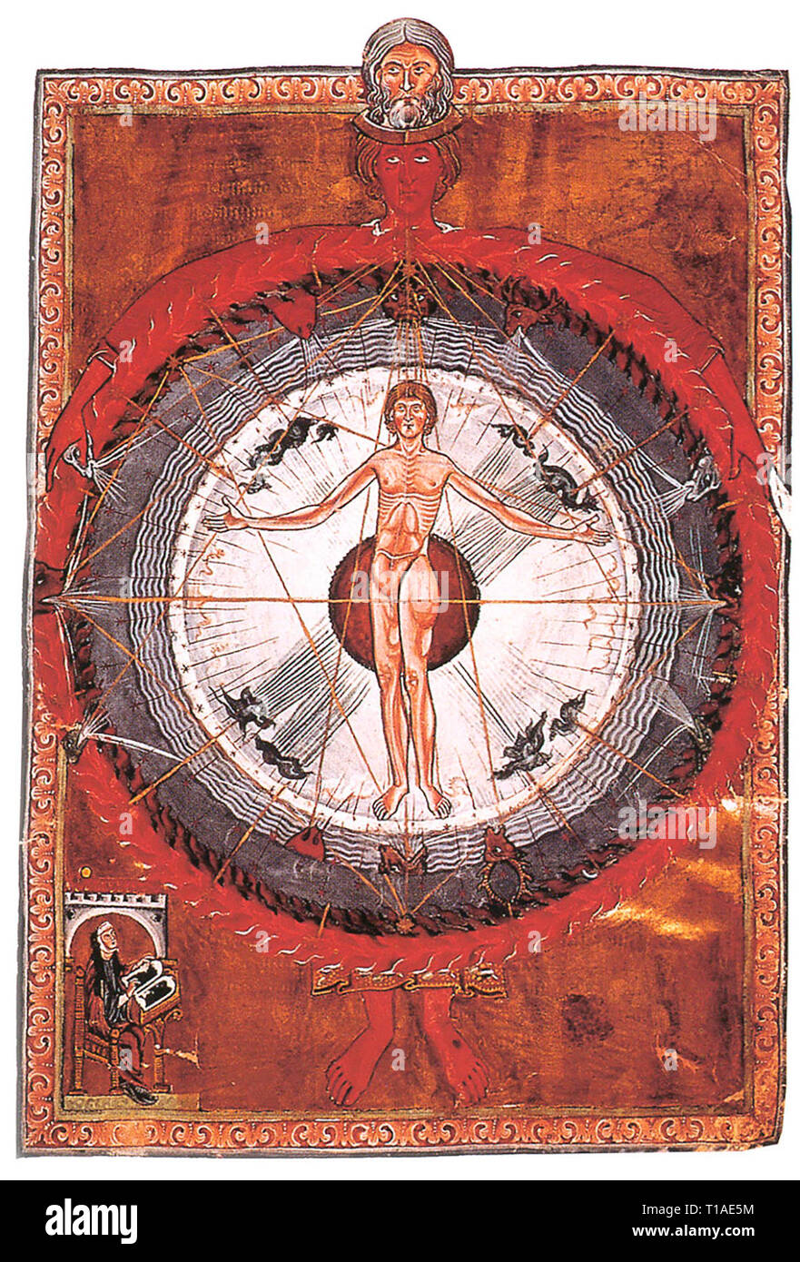 Liber Divinorum Operum - The Universal Man, Liber Divinorum Operum of St. Hildegard of Bingen, 1165 Stock Photo