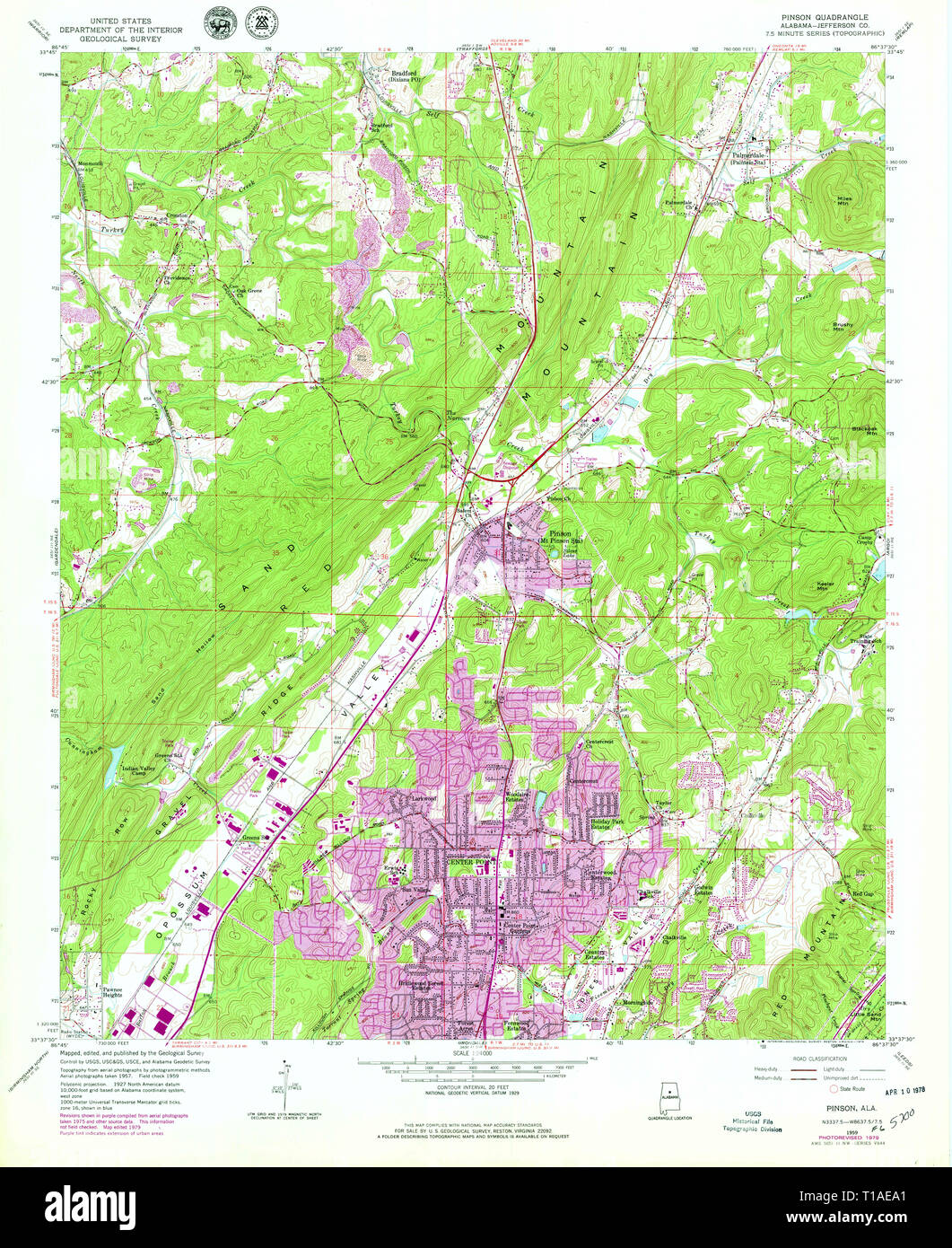 USGS TOPO Map Alabama AL Pinson 304852 1959 24000 Stock Photo Alamy