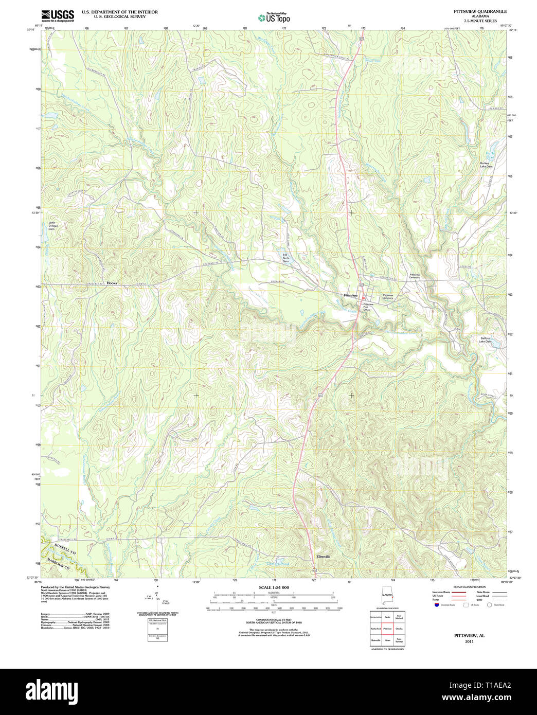 USGS TOPO Map Alabama AL Pittsview 20110923 TM Stock Photo Alamy