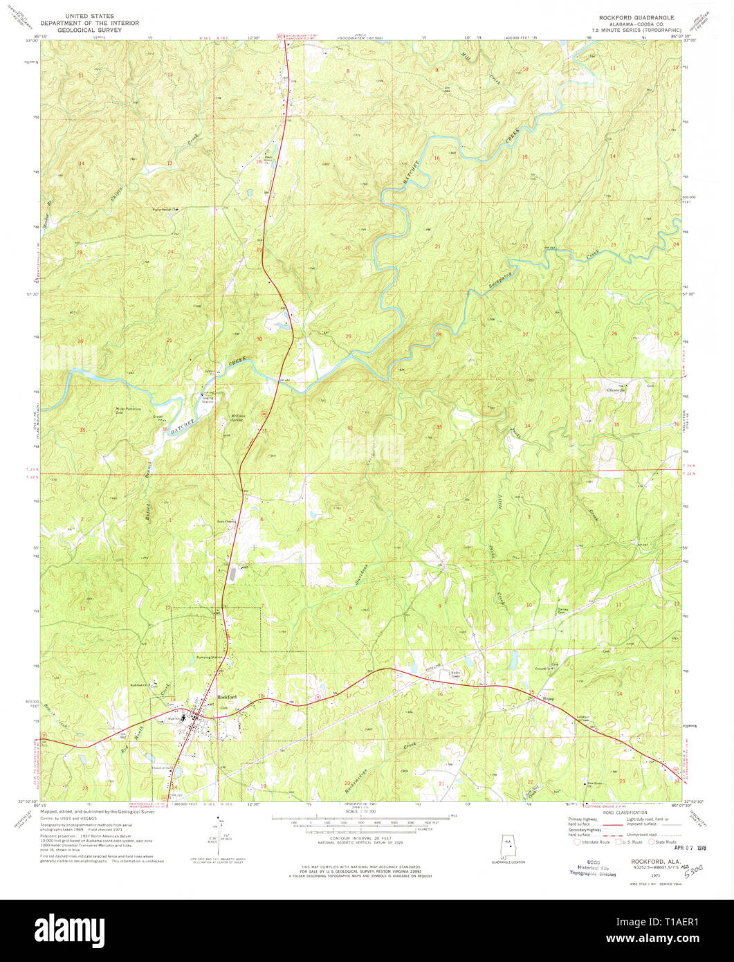 USGS TOPO Map Alabama AL Rockford 304965 1971 24000 Stock Photo Alamy