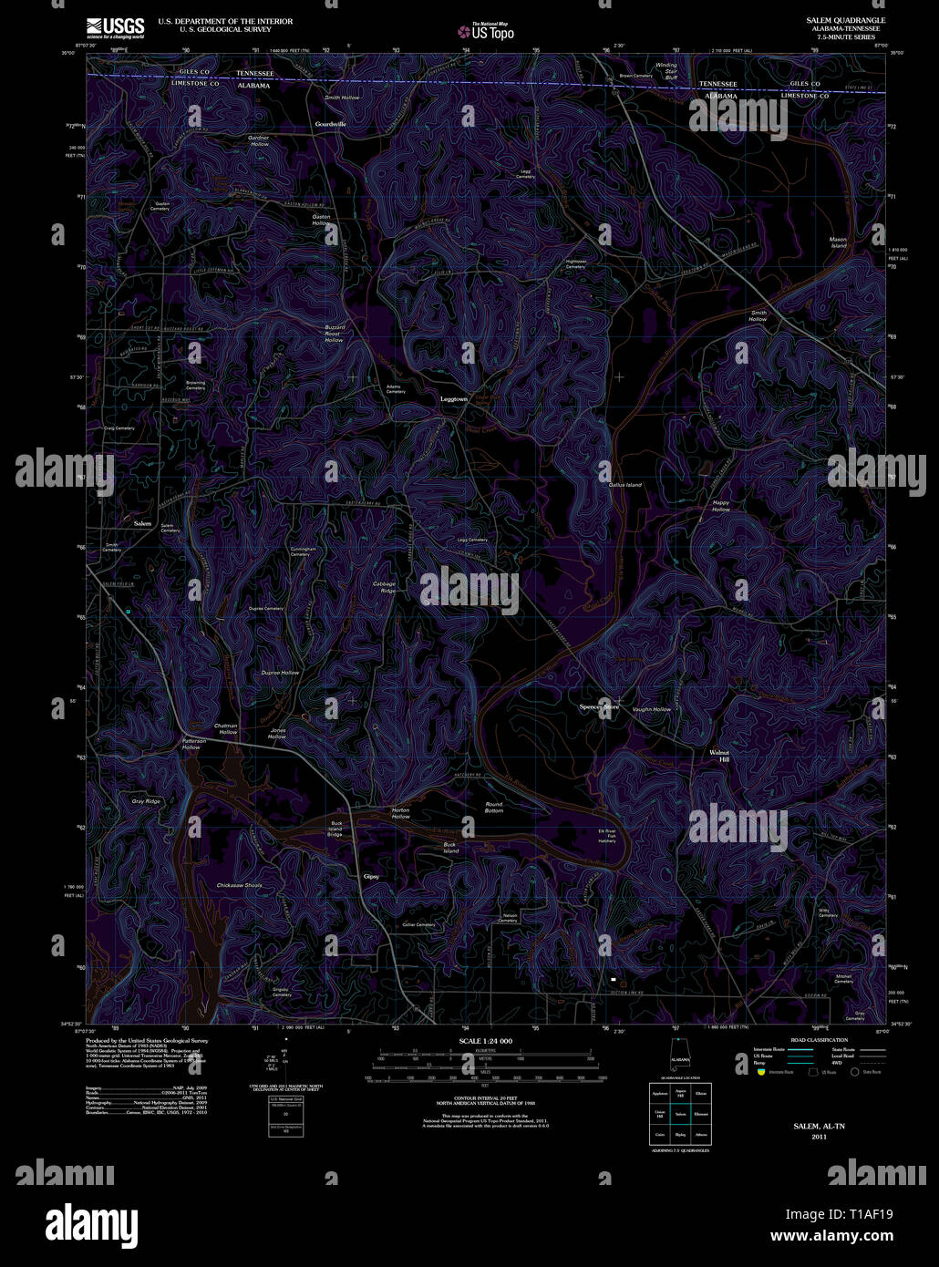 USGS TOPO Map Alabama AL Salem 20111003 TM Inverted Stock Photo Alamy