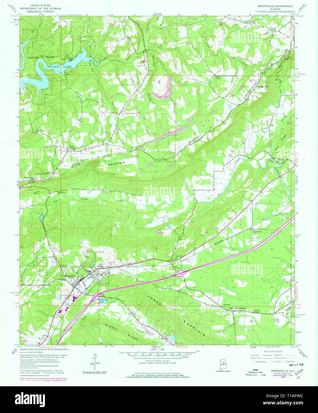 USGS TOPO Map Alabama AL Springville 305087 1958 24000 Stock Photo Alamy