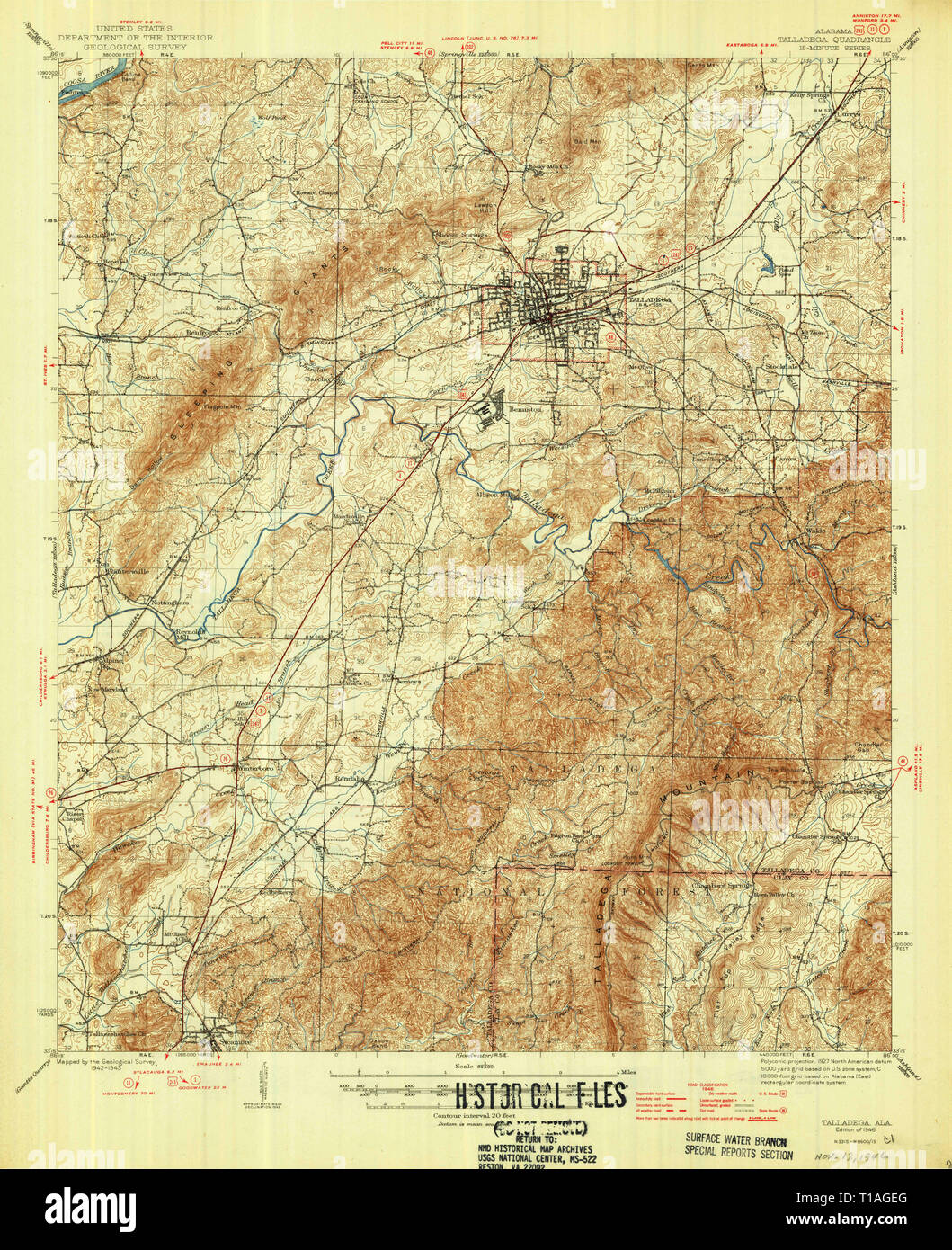 USGS TOPO Map Alabama AL Talladega 305705 1946 62500 Stock Photo