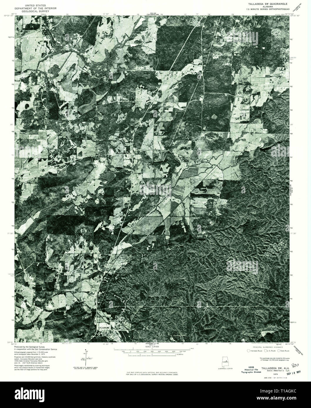 USGS TOPO Map Alabama AL Talladega SW 305170 1975 24000 Stock Photo