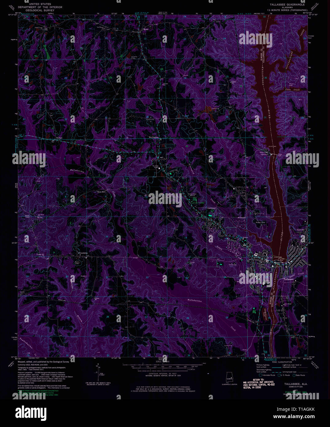 USGS TOPO Map Alabama AL Tallassee - Usgs Topo Map Alabama Al Tallassee 305172 1971 24000 Inverted T1AGKK 